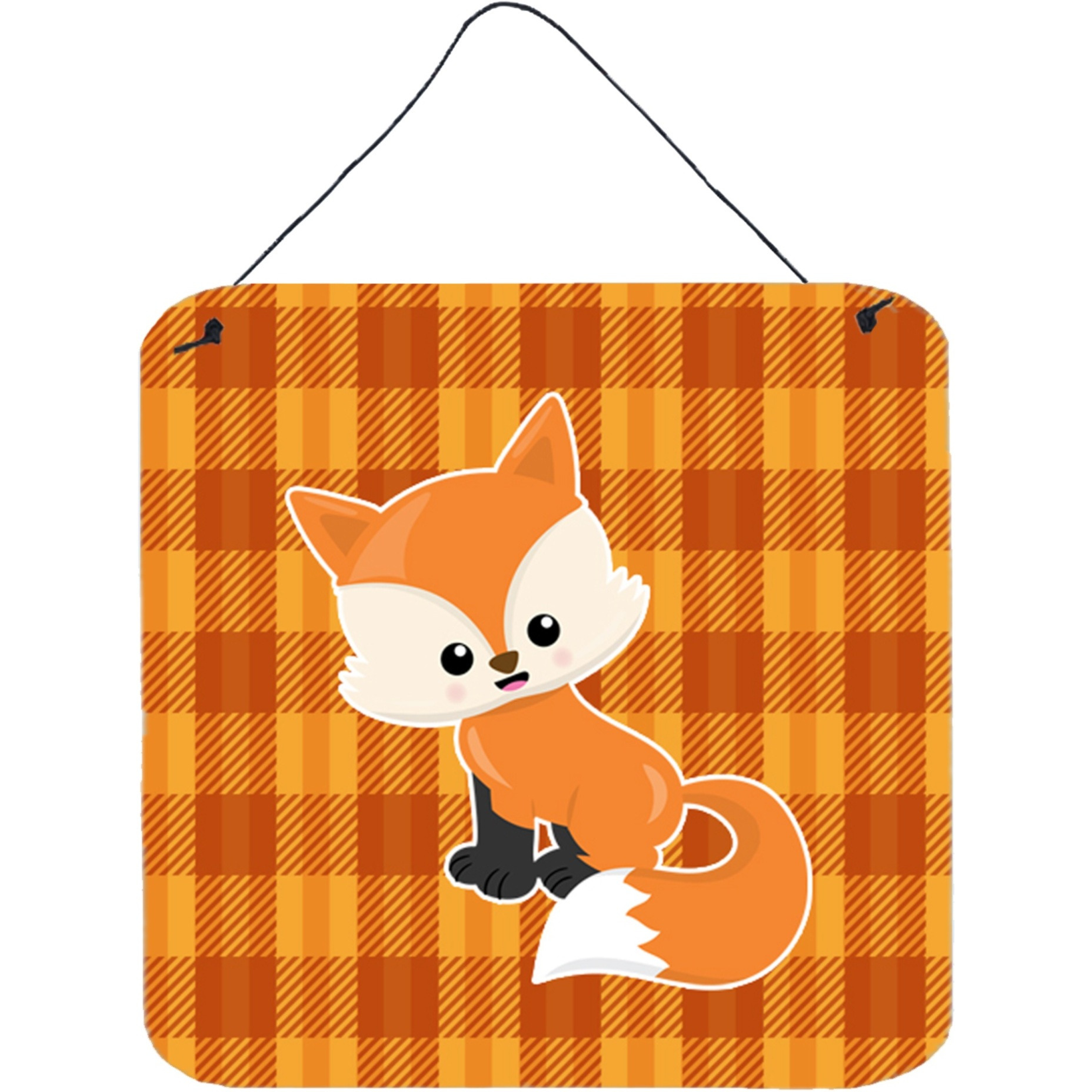 &quotCaroline's Treasures Baby Fox Gingham Metal Print, 6"" x 6"", Multicolor"