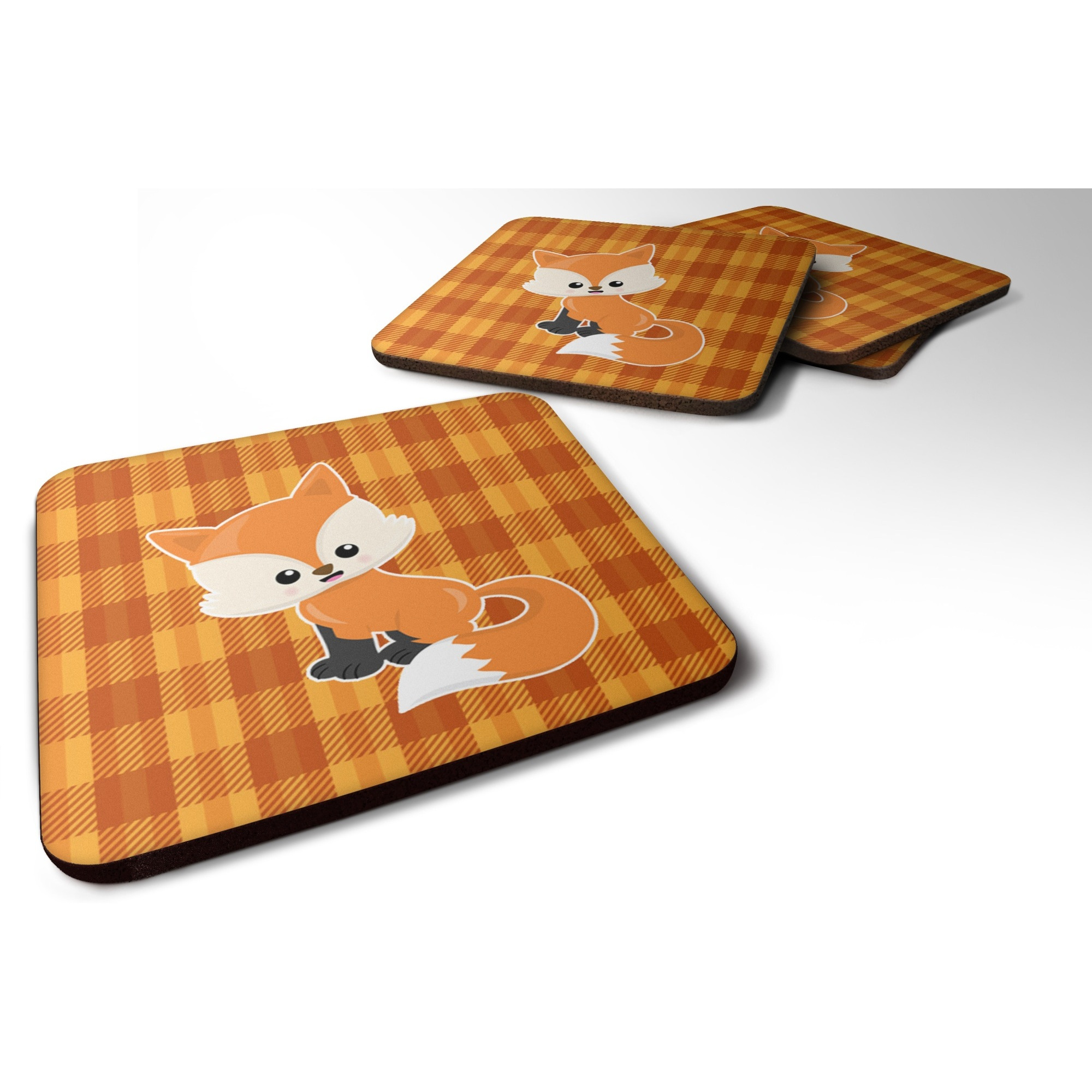 &quotCaroline's Treasures Baby Fox Gingham Foam Coaster Set of 4, 3.5, Multicolor"