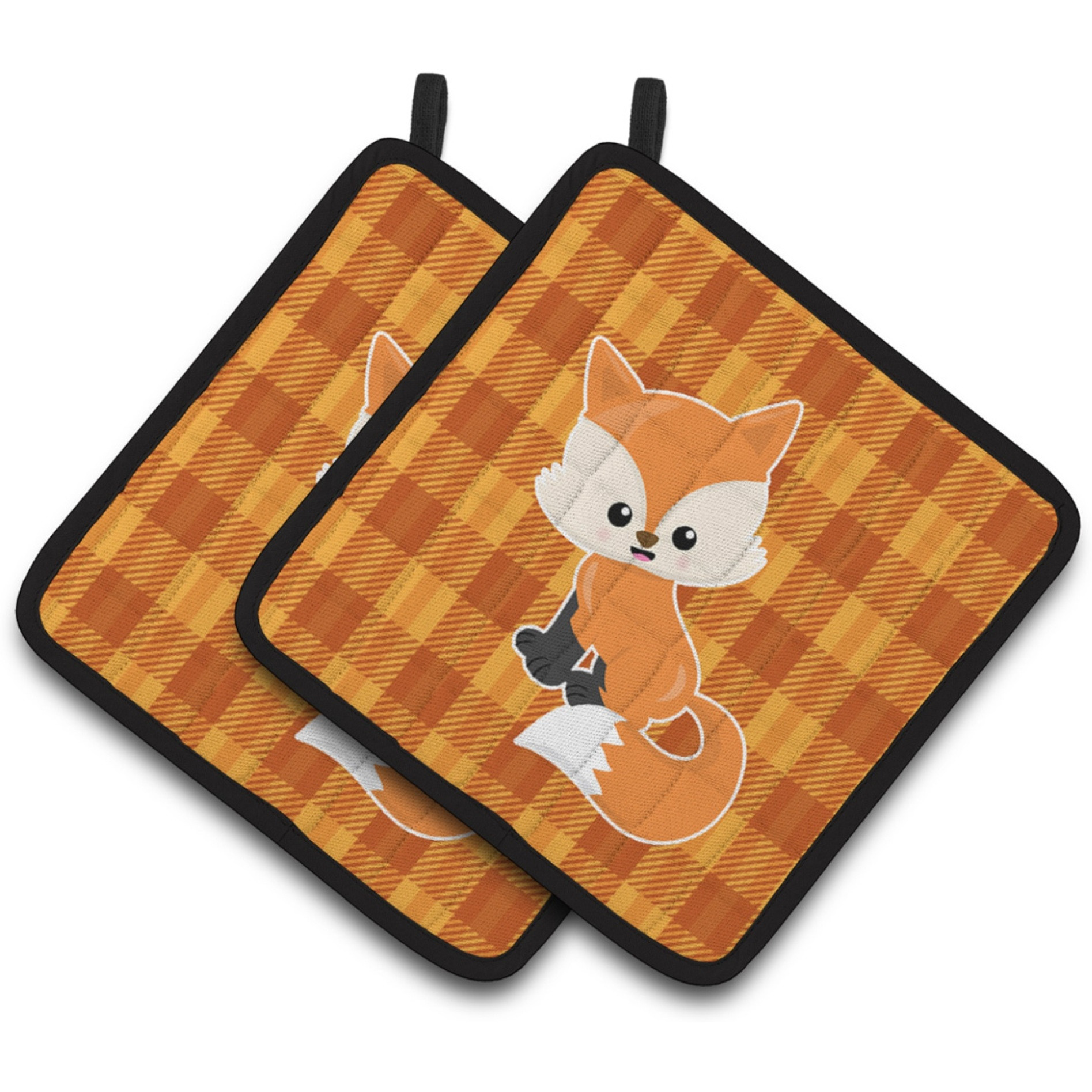 &quotCaroline's Treasures BB7087PTHD Baby Fox Gingham Pair of Pot Holders, 7.5 x 7.5"", Multicolor"