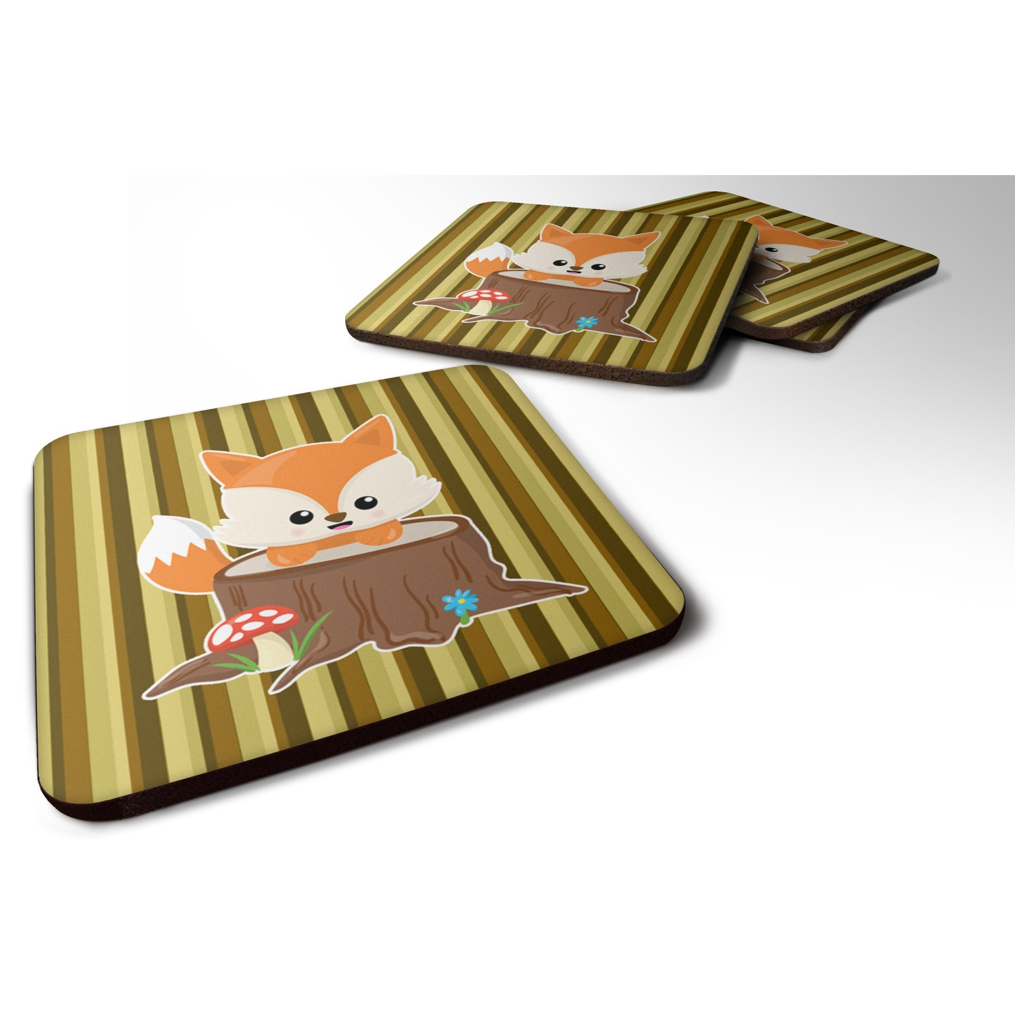&quotCaroline's Treasures Baby Fox Tree Stripes Foam Coaster Set of 4, 3.5, Multicolor"