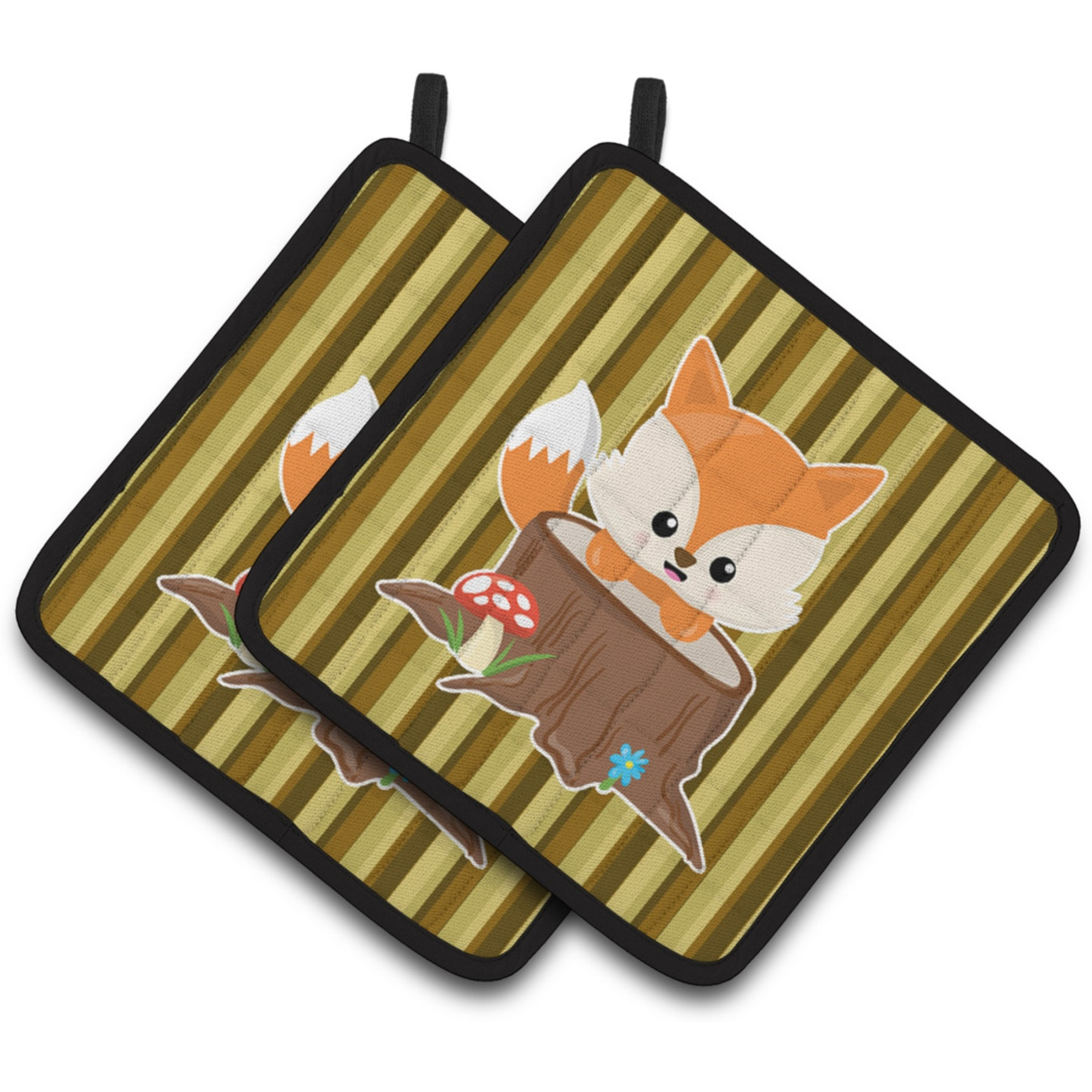 &quotCaroline's Treasures BB7088PTHD Baby Fox Tree Stripes Pair of Pot Holders, 7.5 x 7.5"", Multicolor"