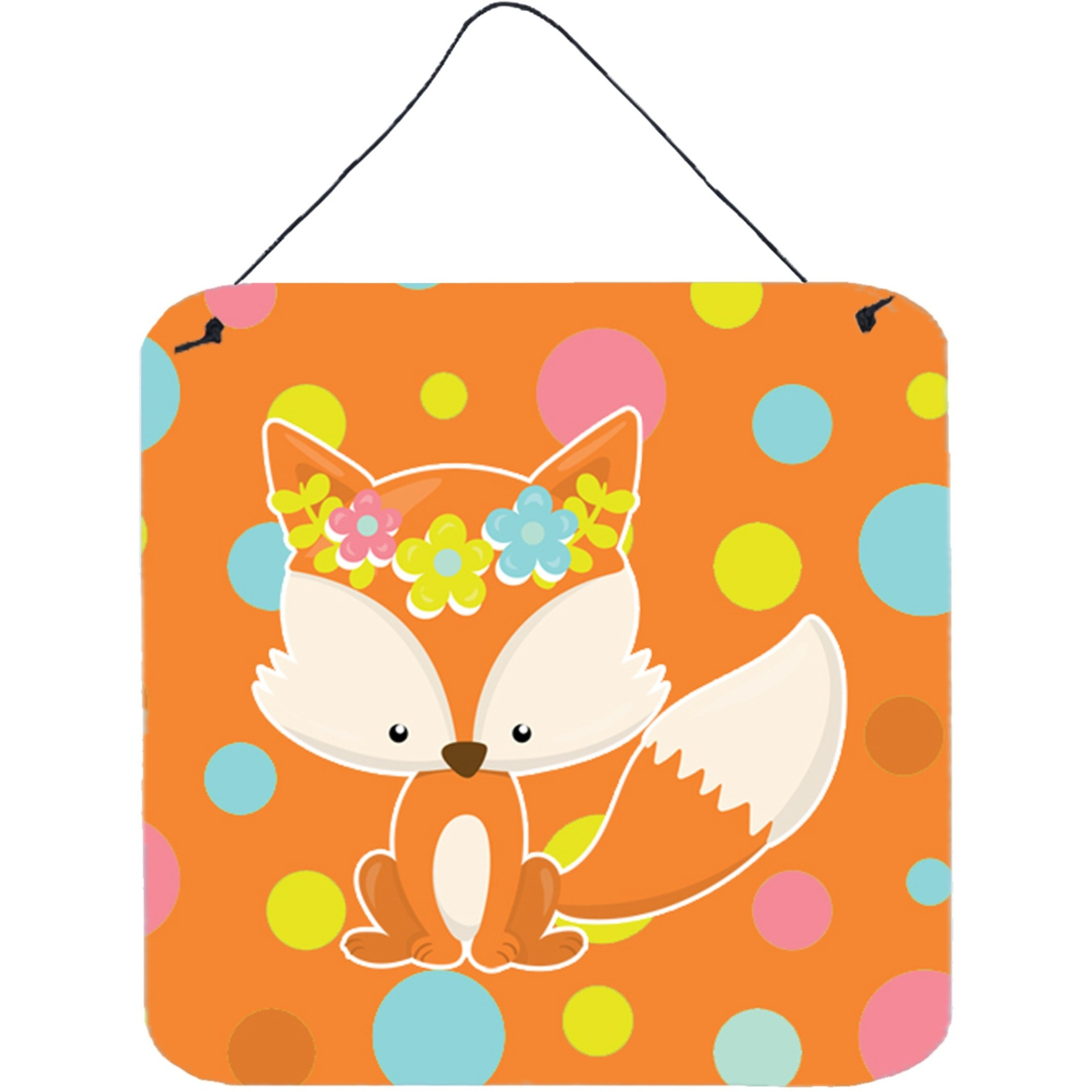 &quotCaroline's Treasures Baby Fox Flowerchild Polkadots Metal Print, 6"" x 6"", Multicolor"