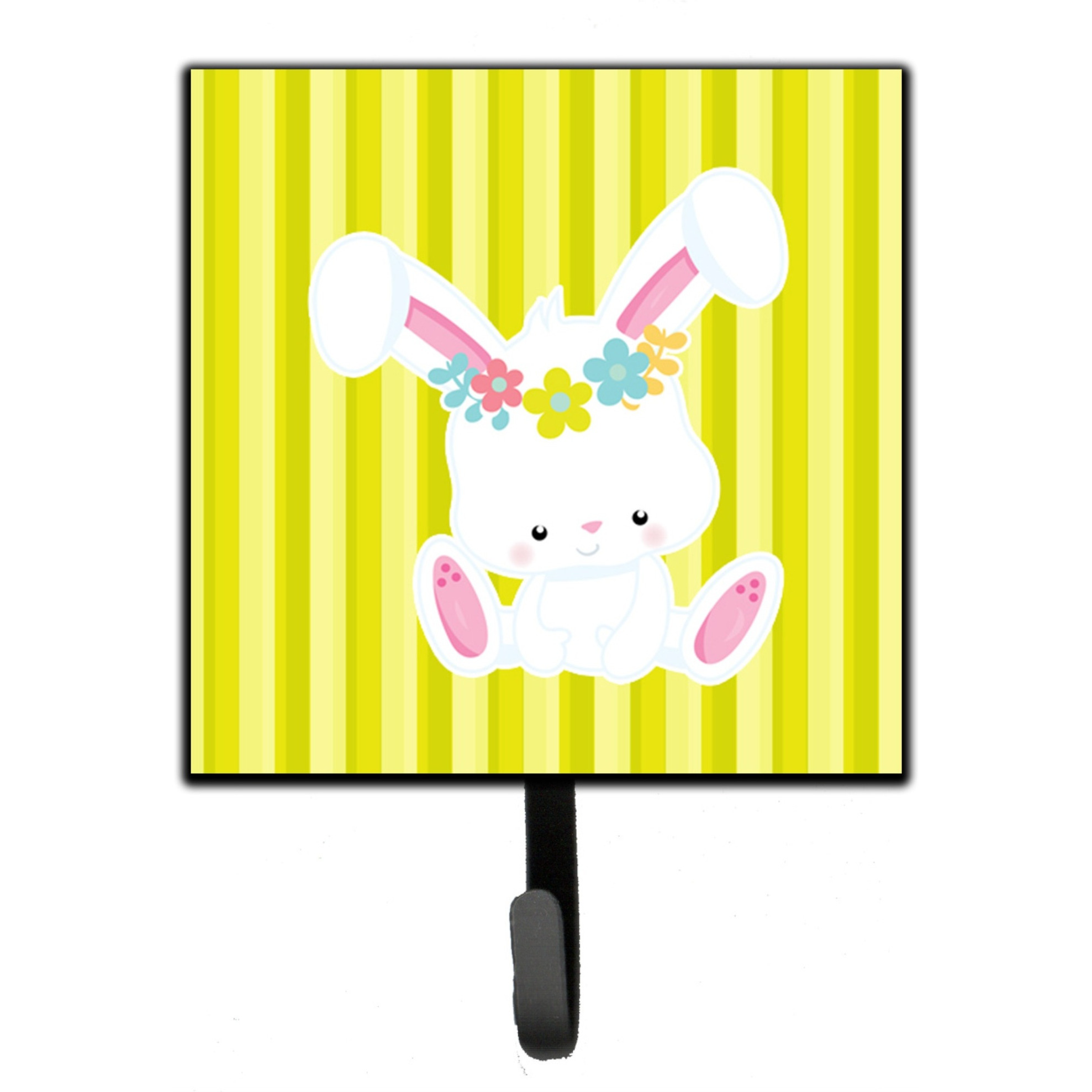 &quotCaroline's Treasures Easter White Rabbit with Flowers Wall Hook, Small, Multicolor"