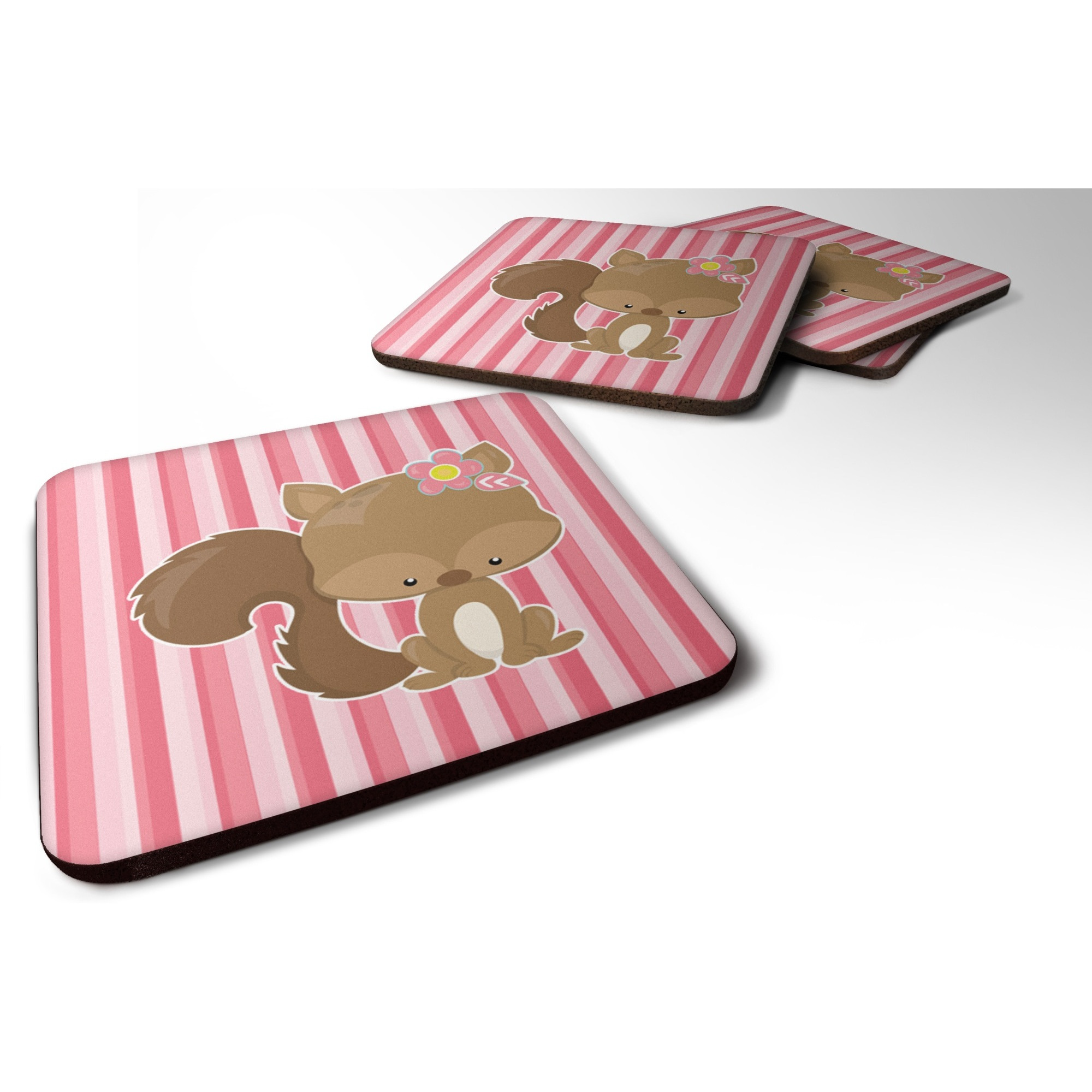 &quotCaroline's Treasures Squirrel with Flowers Foam Coaster Set of 4, 3.5, Multicolor"