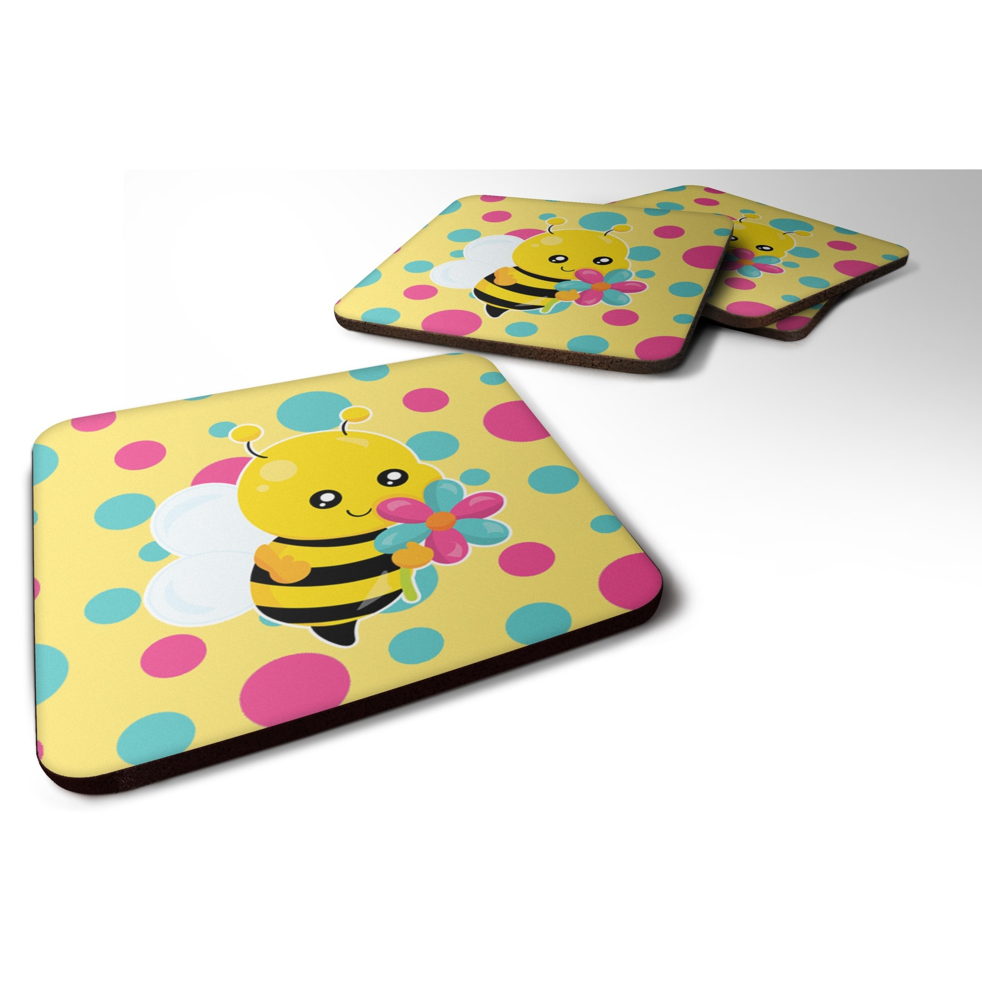 &quotCaroline's Treasures Bee with Flower Foam Coaster Set of 4, 3.5, Multicolor"