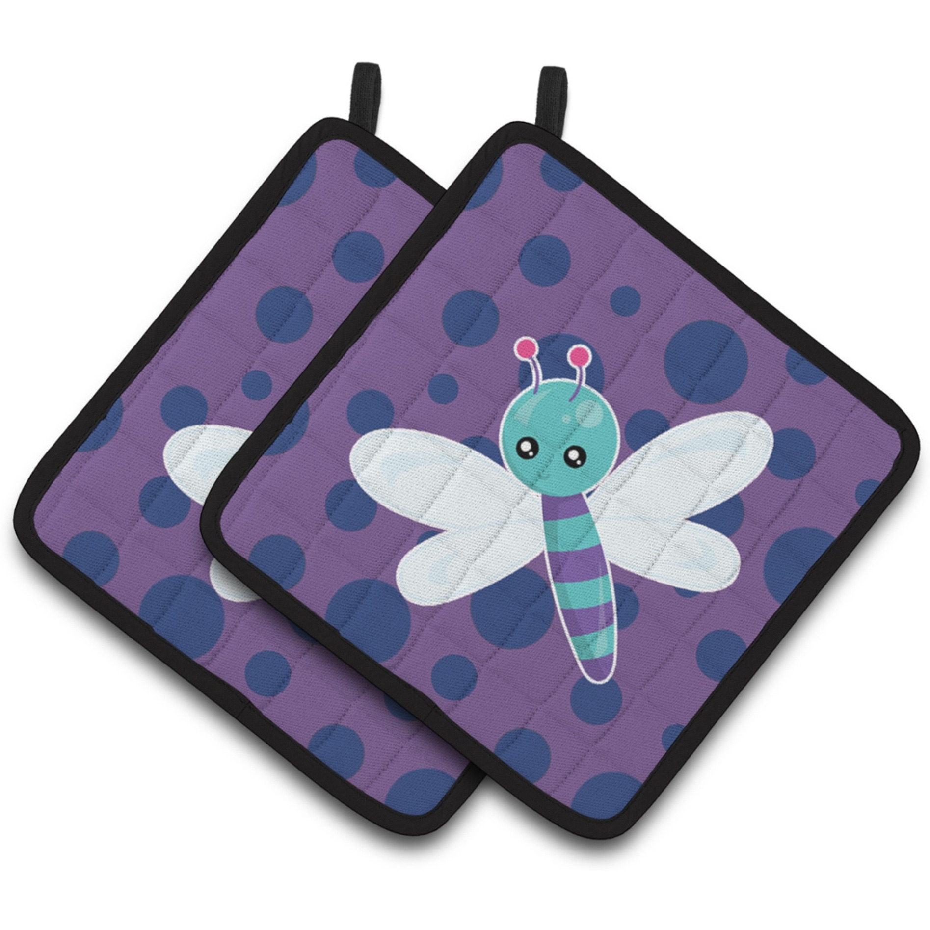 &quotCaroline's Treasures BB7099PTHD Dragonfly on Purple Polkadots Pair of Pot Holders, 7.5 x 7.5"", Multicolor"