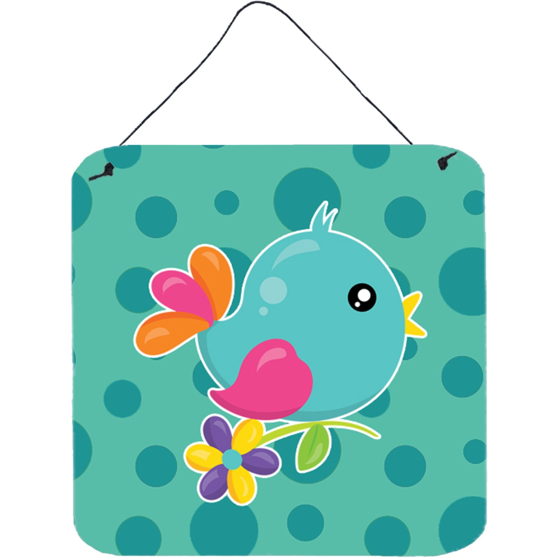 &quotCaroline's Treasures Bird on Teal Polkadots Metal Print, 6"" x 6"", Multicolor"