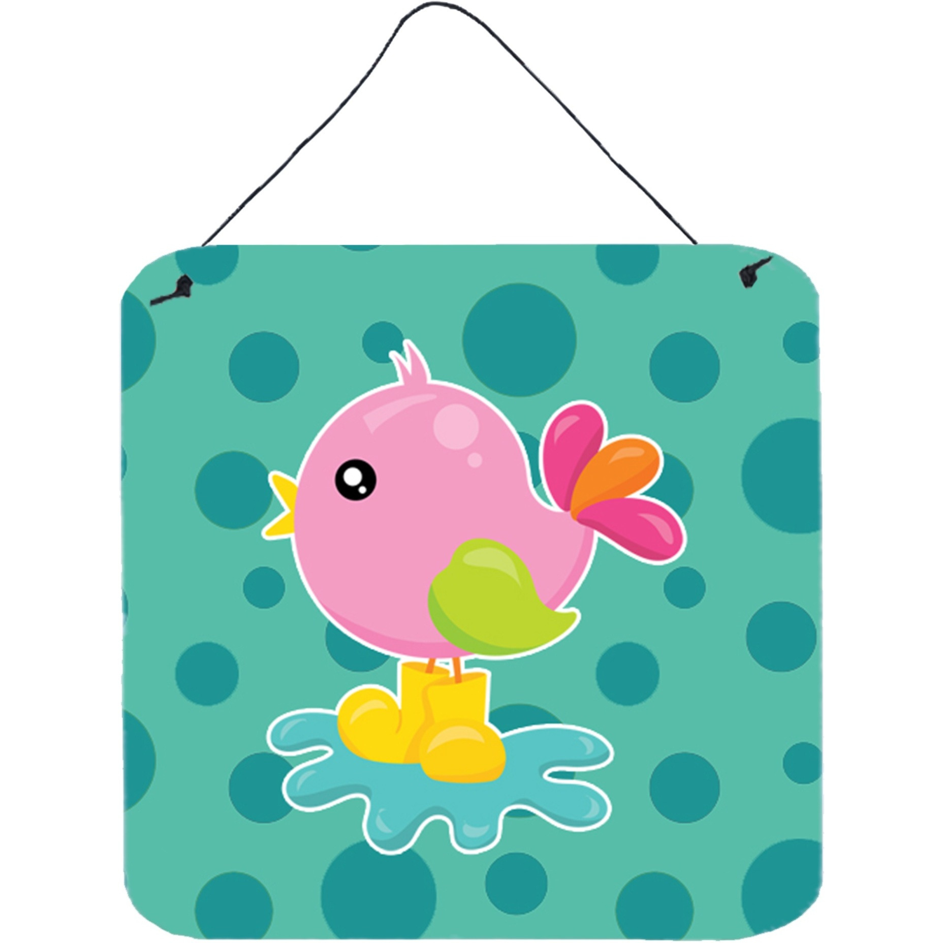 &quotCaroline's Treasures Bird in Rainboots and Puddle Metal Print, 6"" x 6"", Multicolor"
