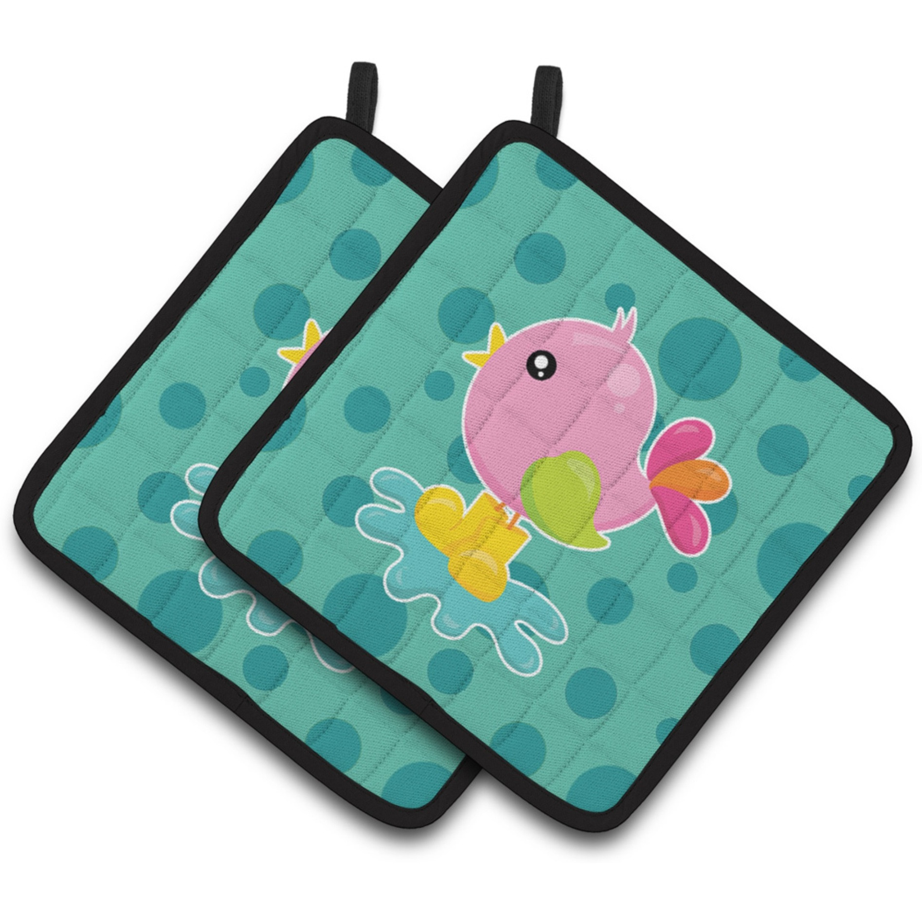 &quotCaroline's Treasures BB7103PTHD Bird in Rainboots and Puddle Pair of Pot Holders, 7.5 x 7.5"", Multicolor"