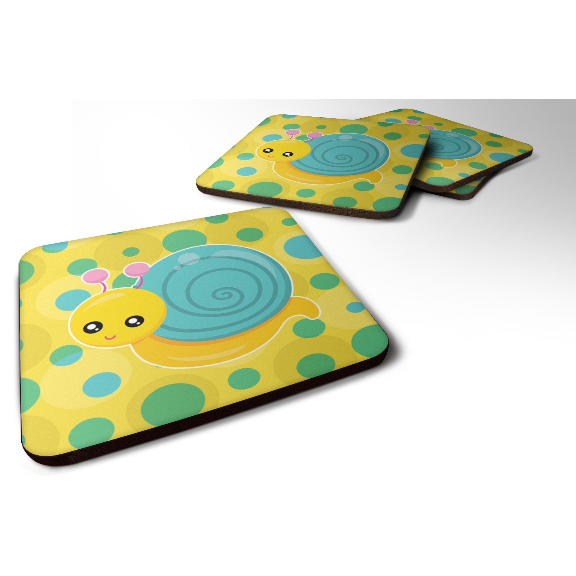 &quotCaroline's Treasures Snail on Polkadots Foam Coaster Set of 4, 3.5, Multicolor"