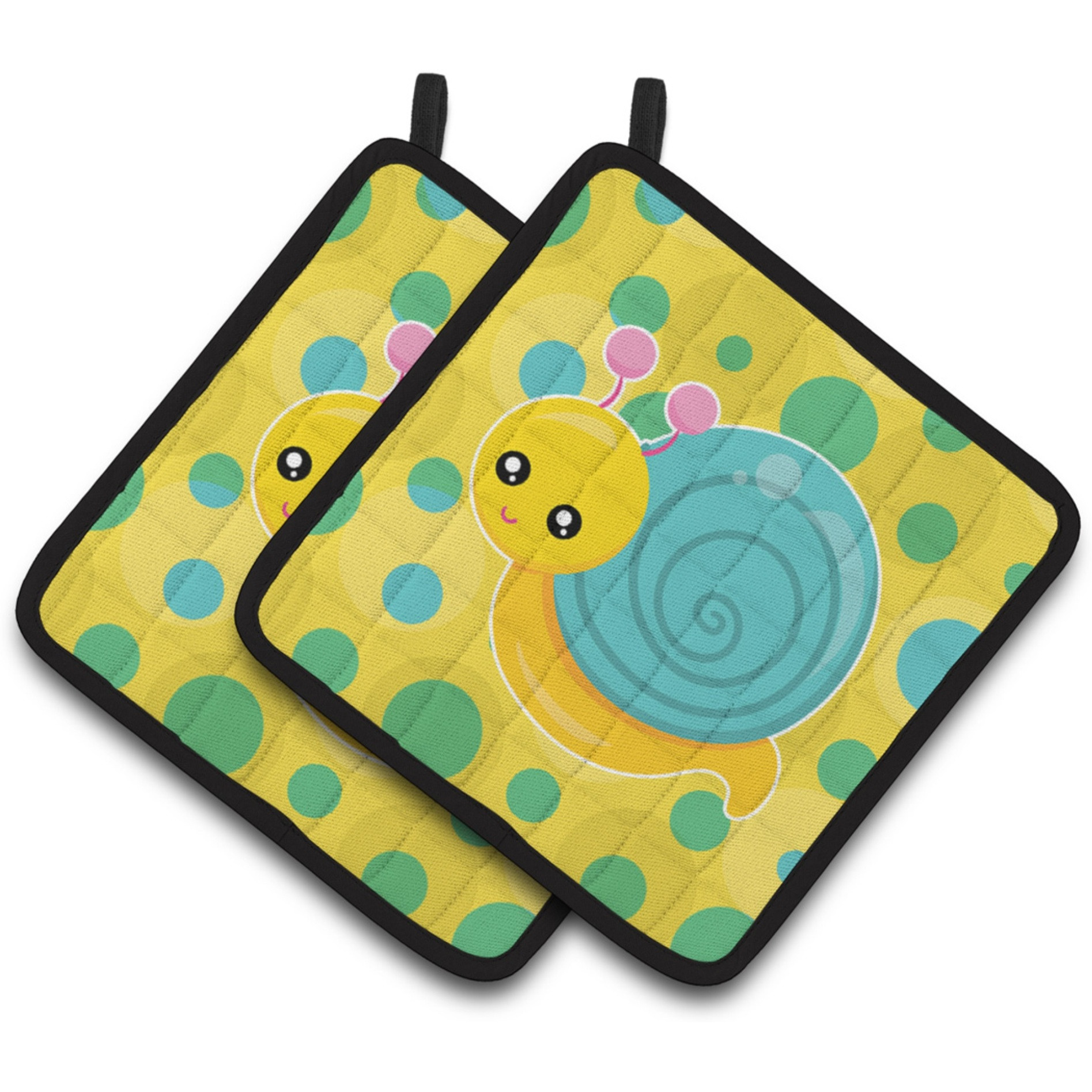 &quotCaroline's Treasures BB7104PTHD Snail on Polkadots Pair of Pot Holders, 7.5 x 7.5"", Multicolor"