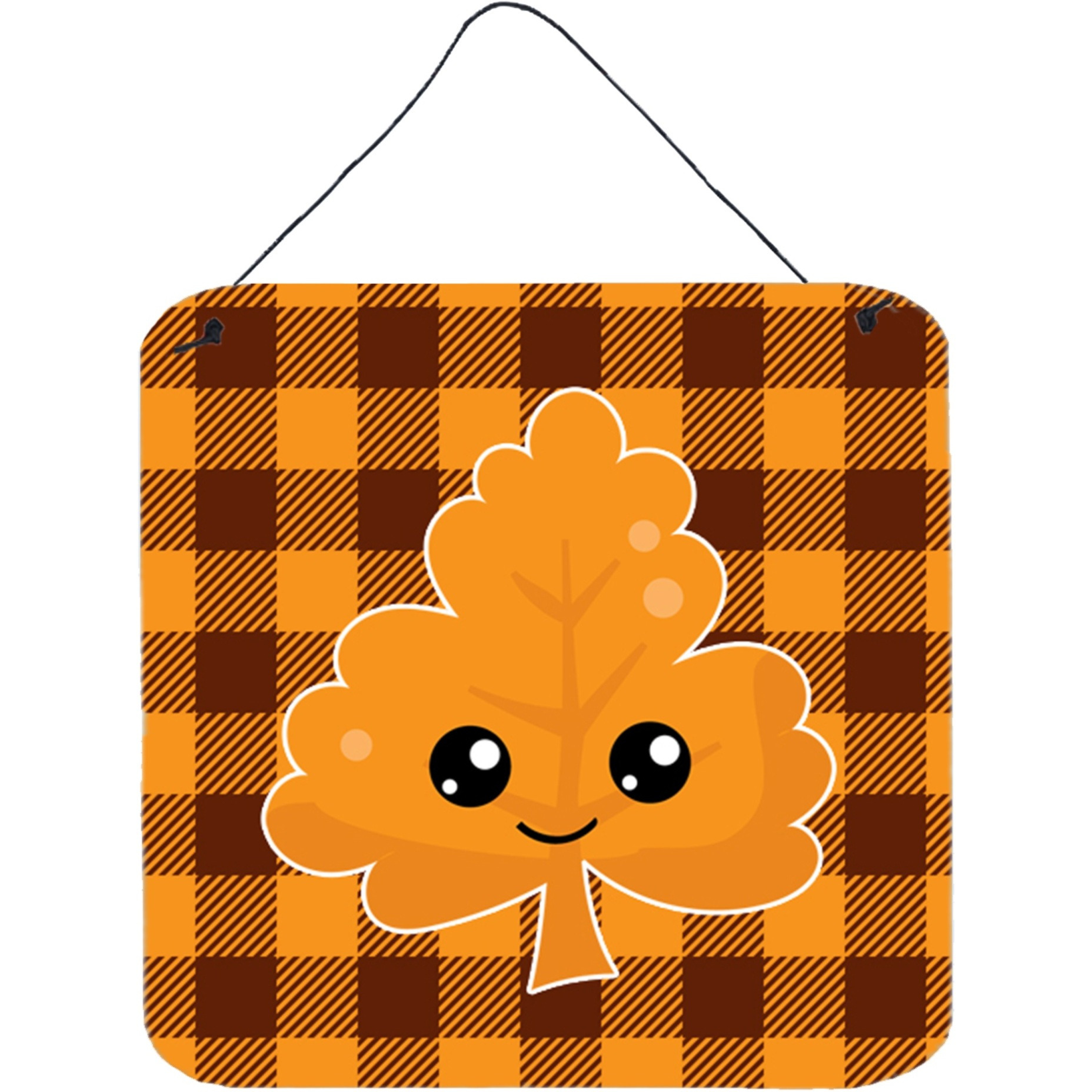 &quotCaroline's Treasures Fall Leaf on Gingham Metal Print, 6"" x 6"", Multicolor"