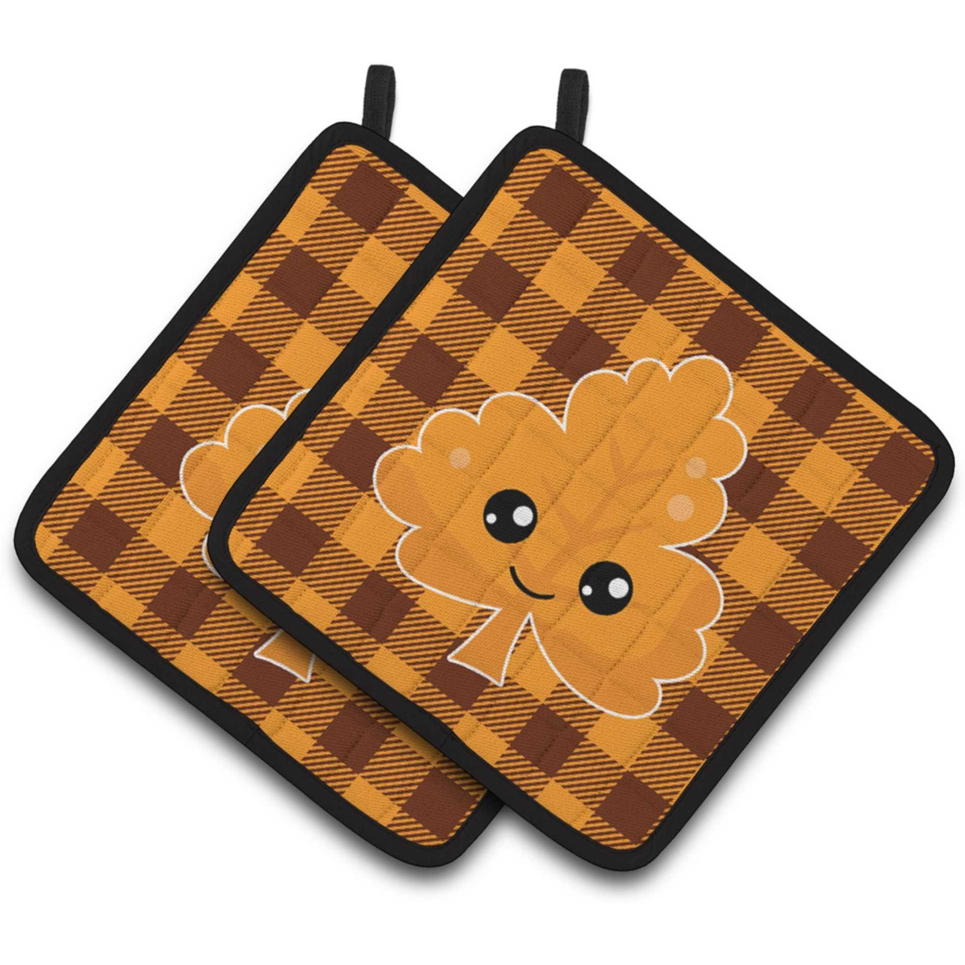 &quotCaroline's Treasures Fall Leaf on Gingham Pair of Pot Holders, 7.5 x 7.5, Multicolor"