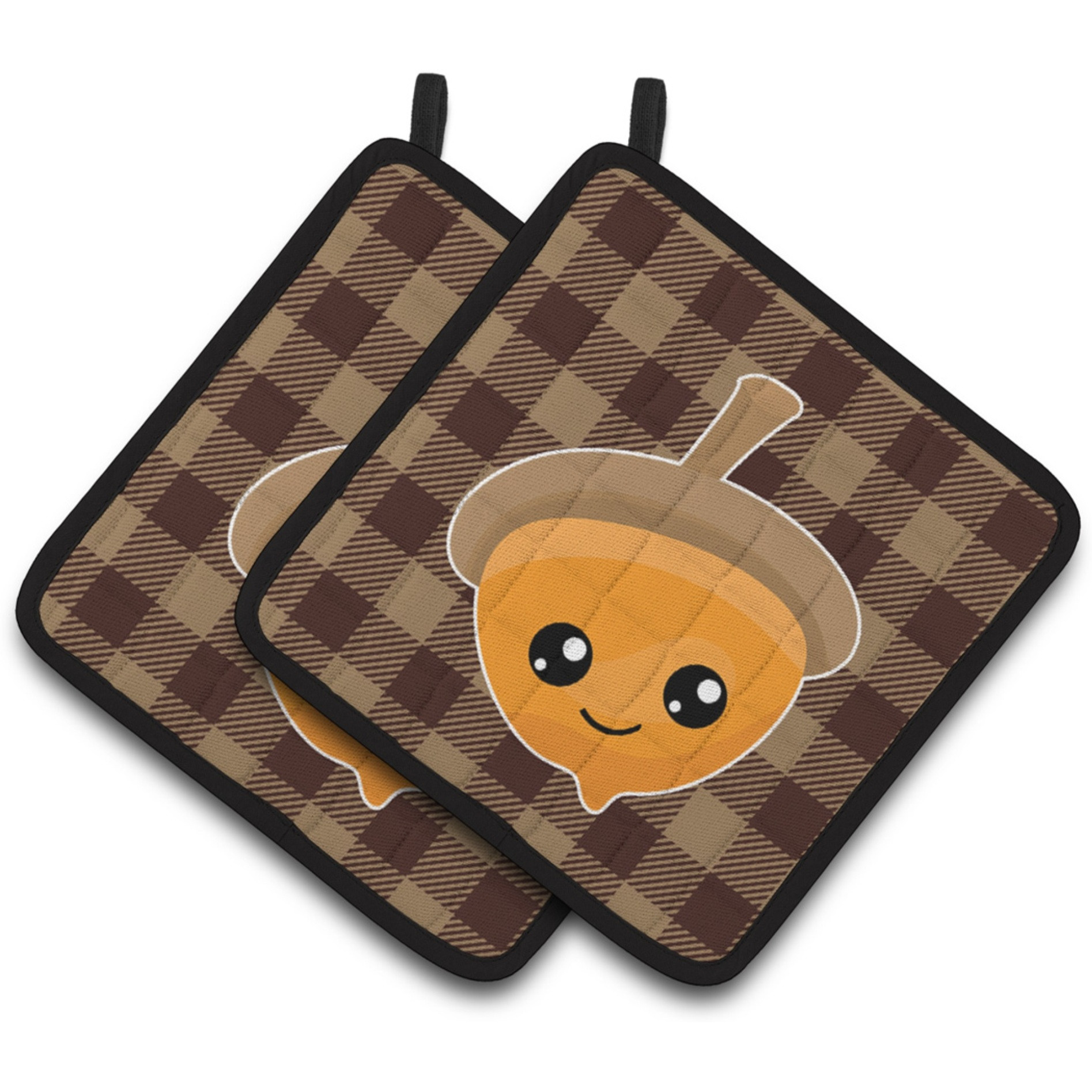 &quotCaroline's Treasures BB7111PTHD Fall Acorn on Gingham Pair of Pot Holders, 7.5 x 7.5"", Multicolor"