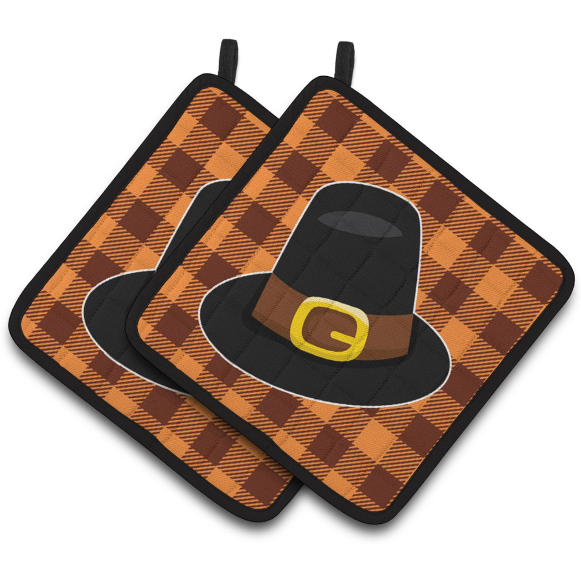 &quotCaroline's Treasures BB7112PTHD Thanksgiving Pilgrim Hat Pair of Pot Holders, 7.5 x 7.5"", Multicolor"