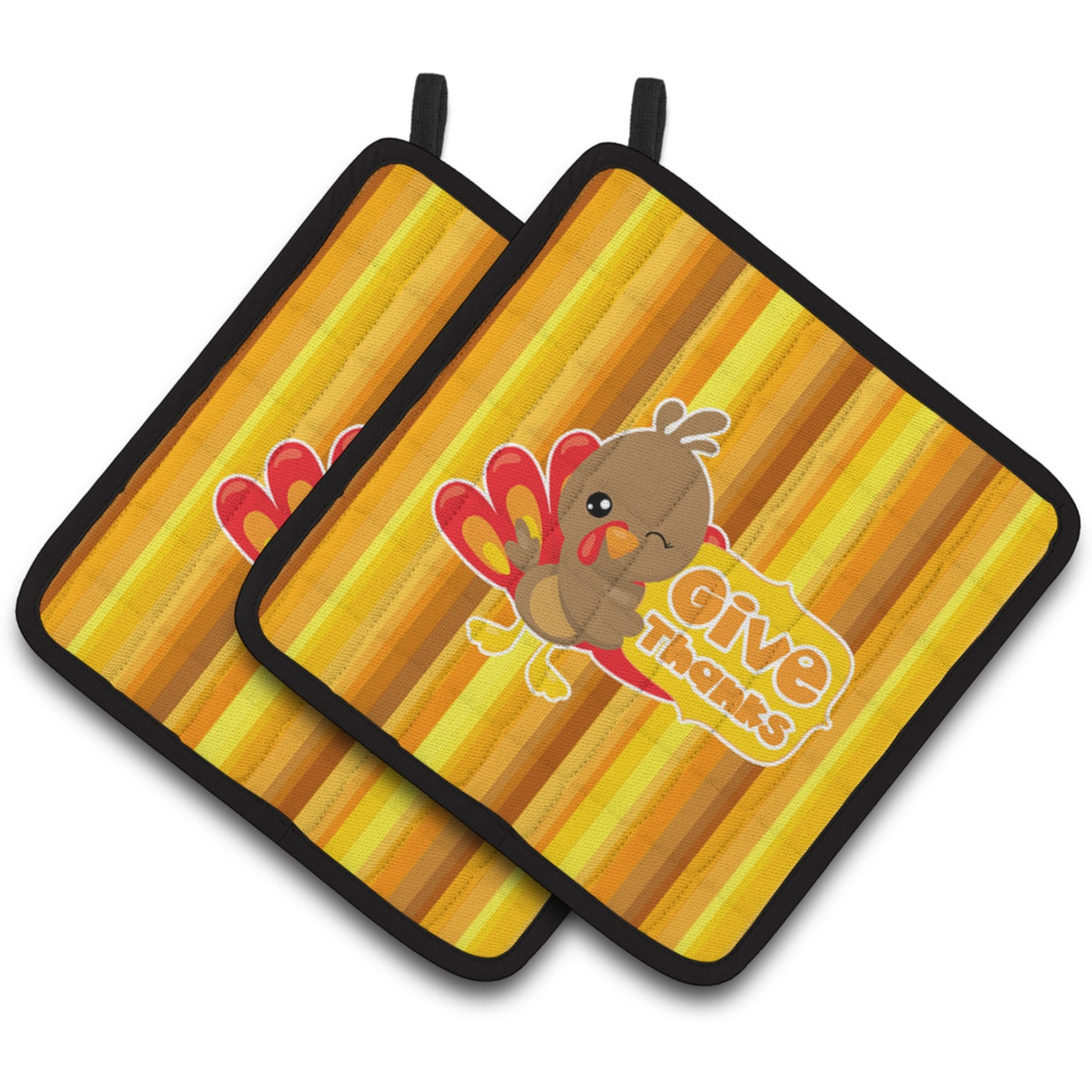 &quotCaroline's Treasures BB7115PTHD Thanksgiving Turkey Give Thanks Pair of Pot Holders, 7.5 x 7.5"", Multicolor"