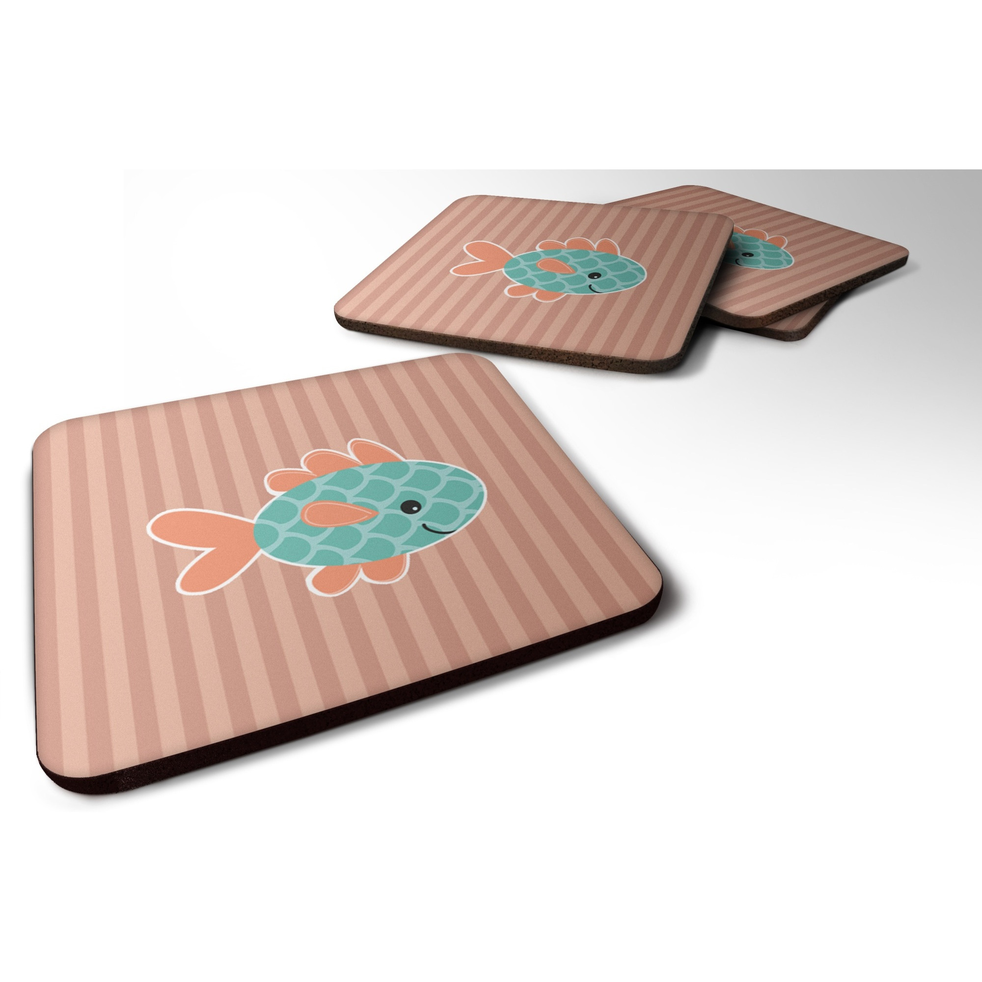 &quotCaroline's Treasures Fish Foam Coaster Set of 4, 3.5, Multicolor"