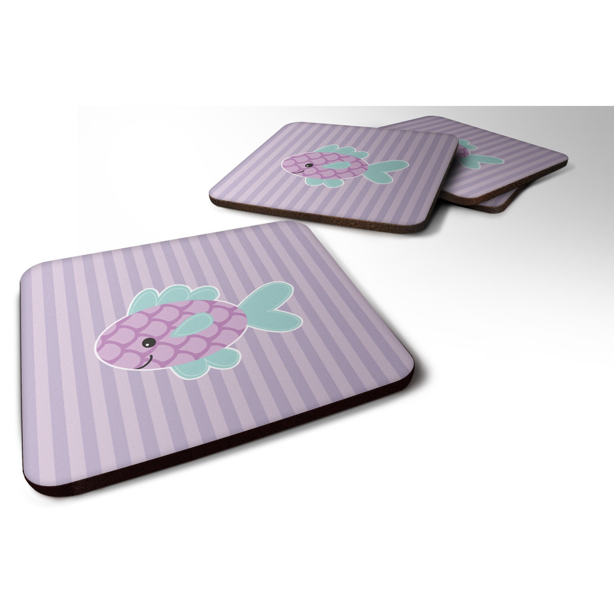 &quotCaroline's Treasures Purple Fish Foam Coaster Set of 4, 3.5, Multicolor"