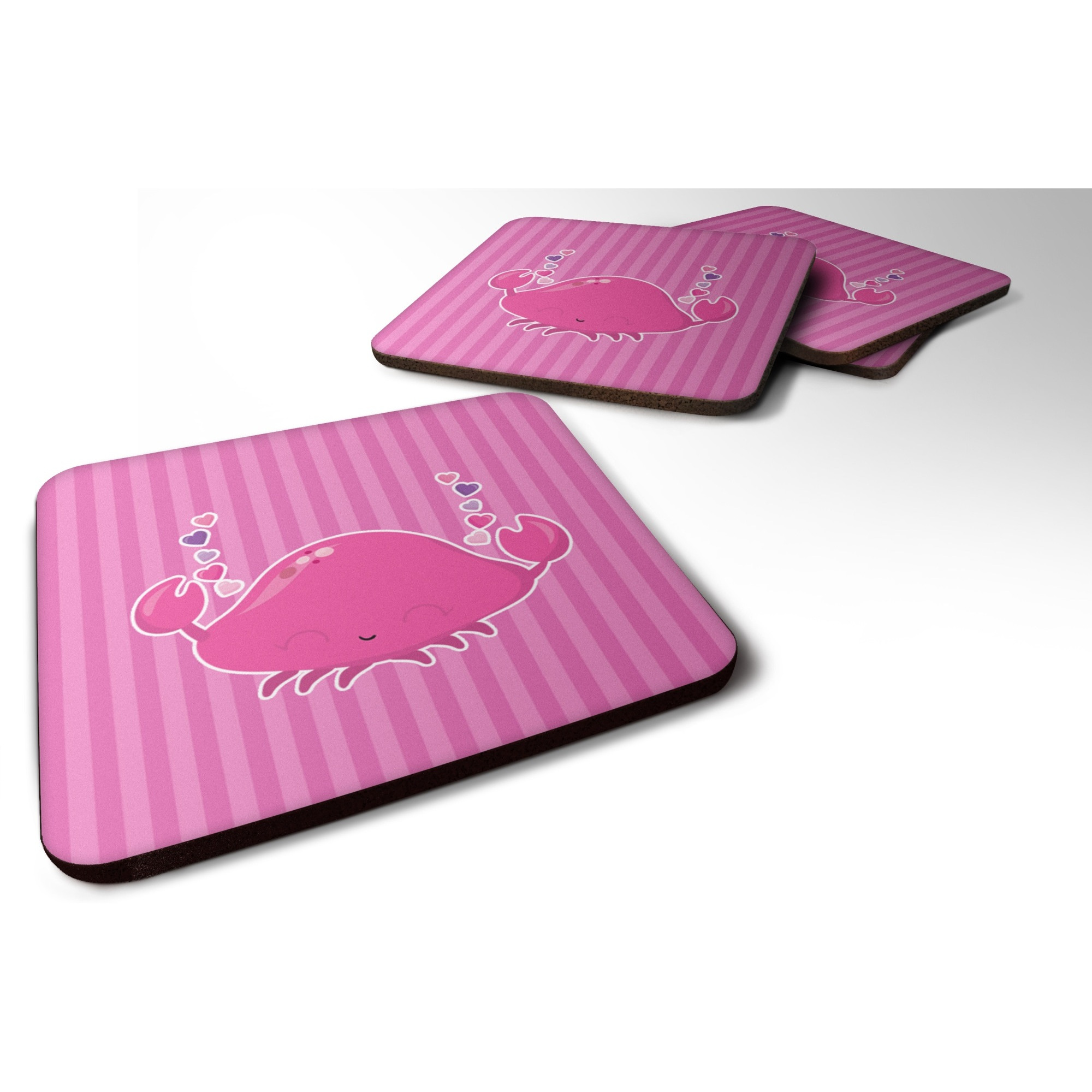&quotCaroline's Treasures Pink Crab Foam Coaster Set of 4, 3.5, Multicolor"