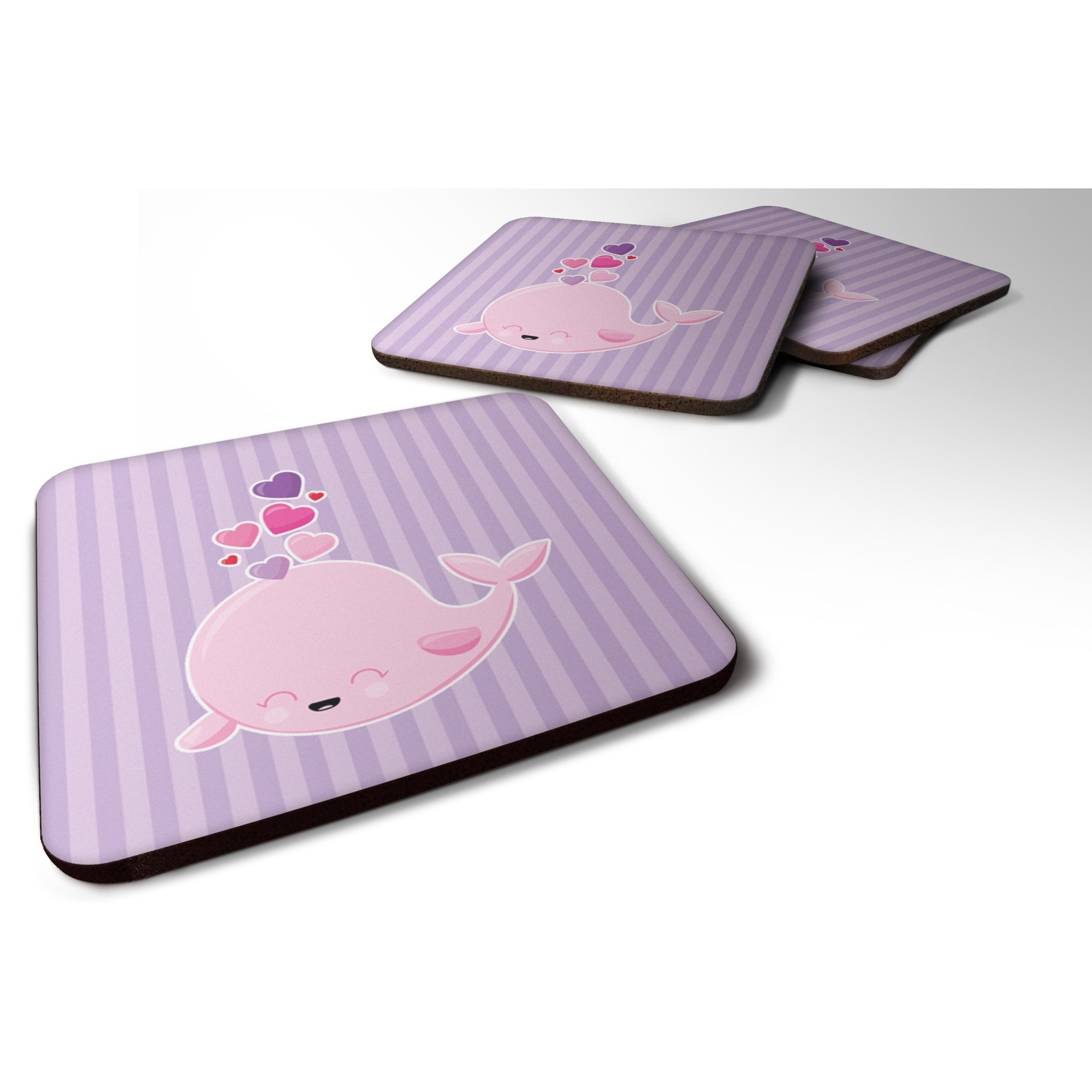 &quotCaroline's Treasures Pink Whale Foam Coaster Set of 4, 3.5, Multicolor"