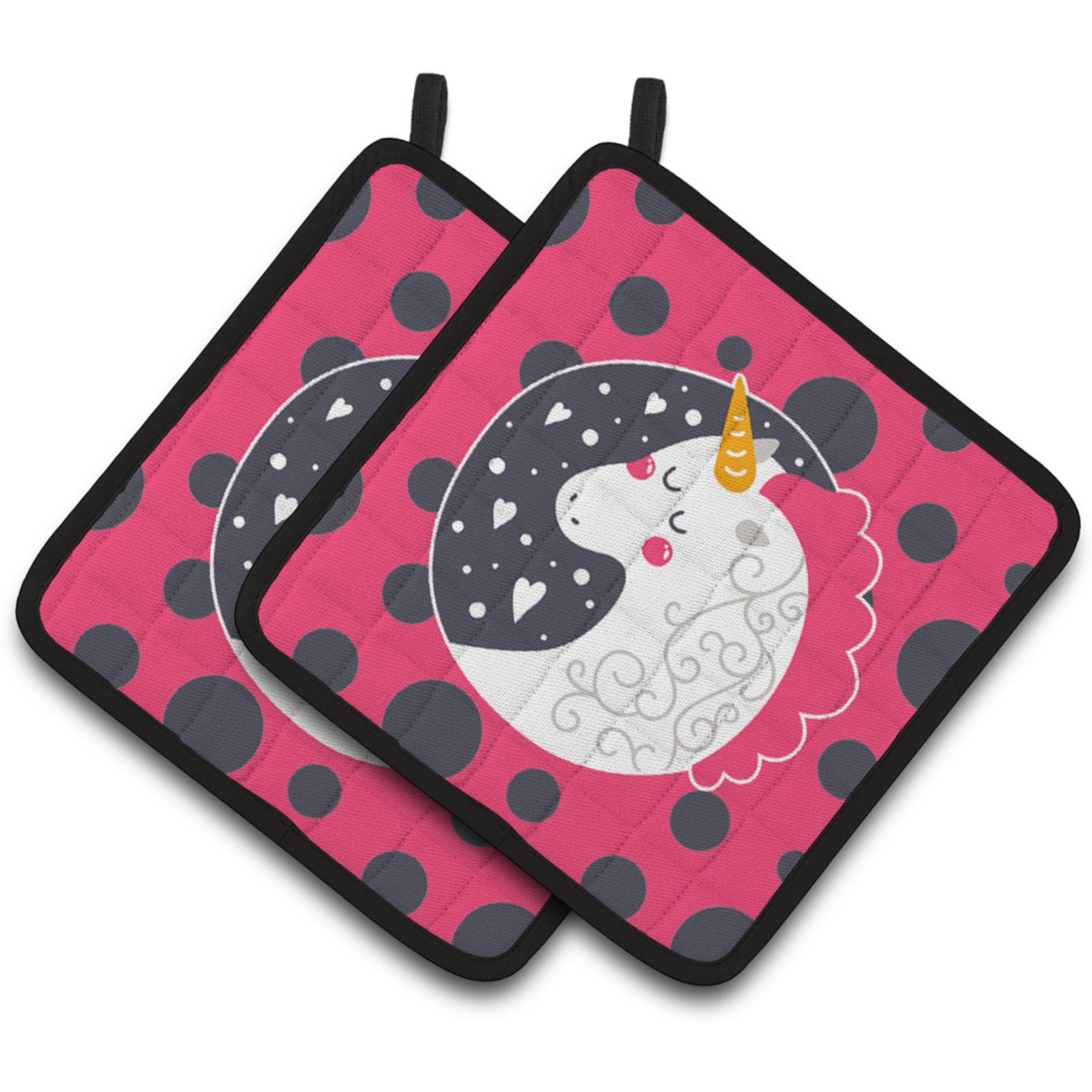 &quotCaroline's Treasures Unicorn Pink Polkadots Pair of Pot Holders, 7.5 x 7.5, Multicolor"