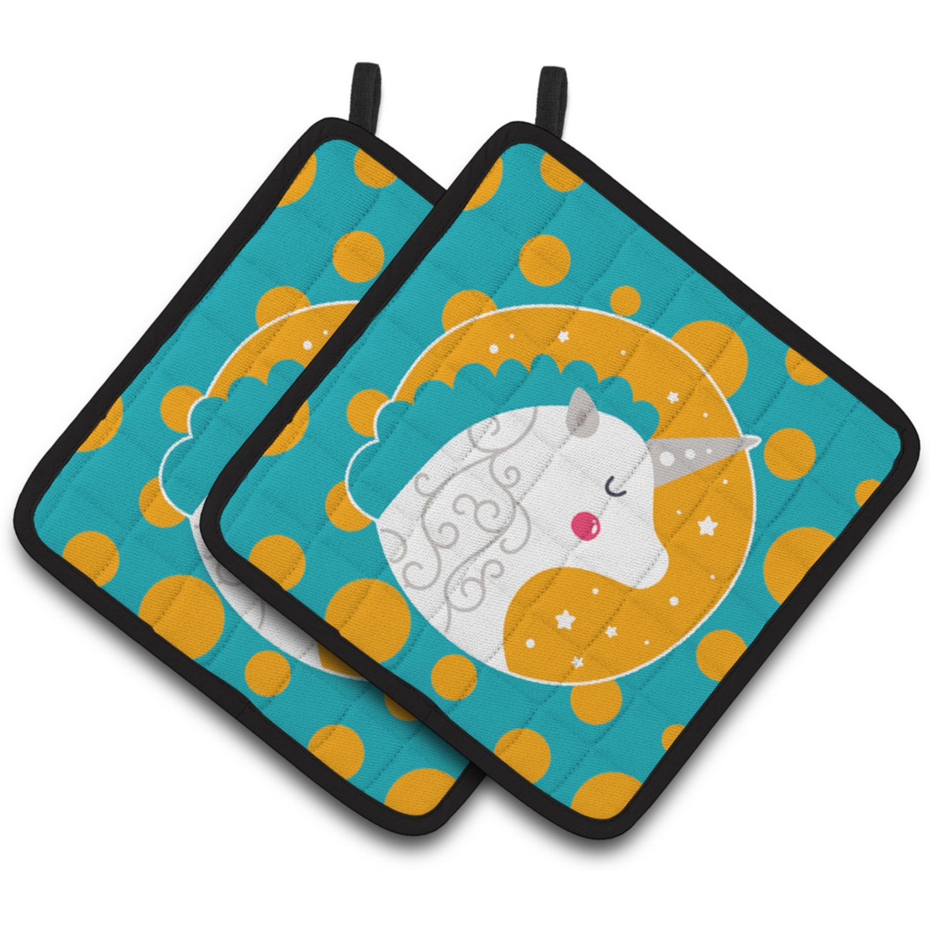 &quotCaroline's Treasures Unicorn Orange Polkadots Pair of Pot Holders, 7.5 x 7.5, Multicolor"