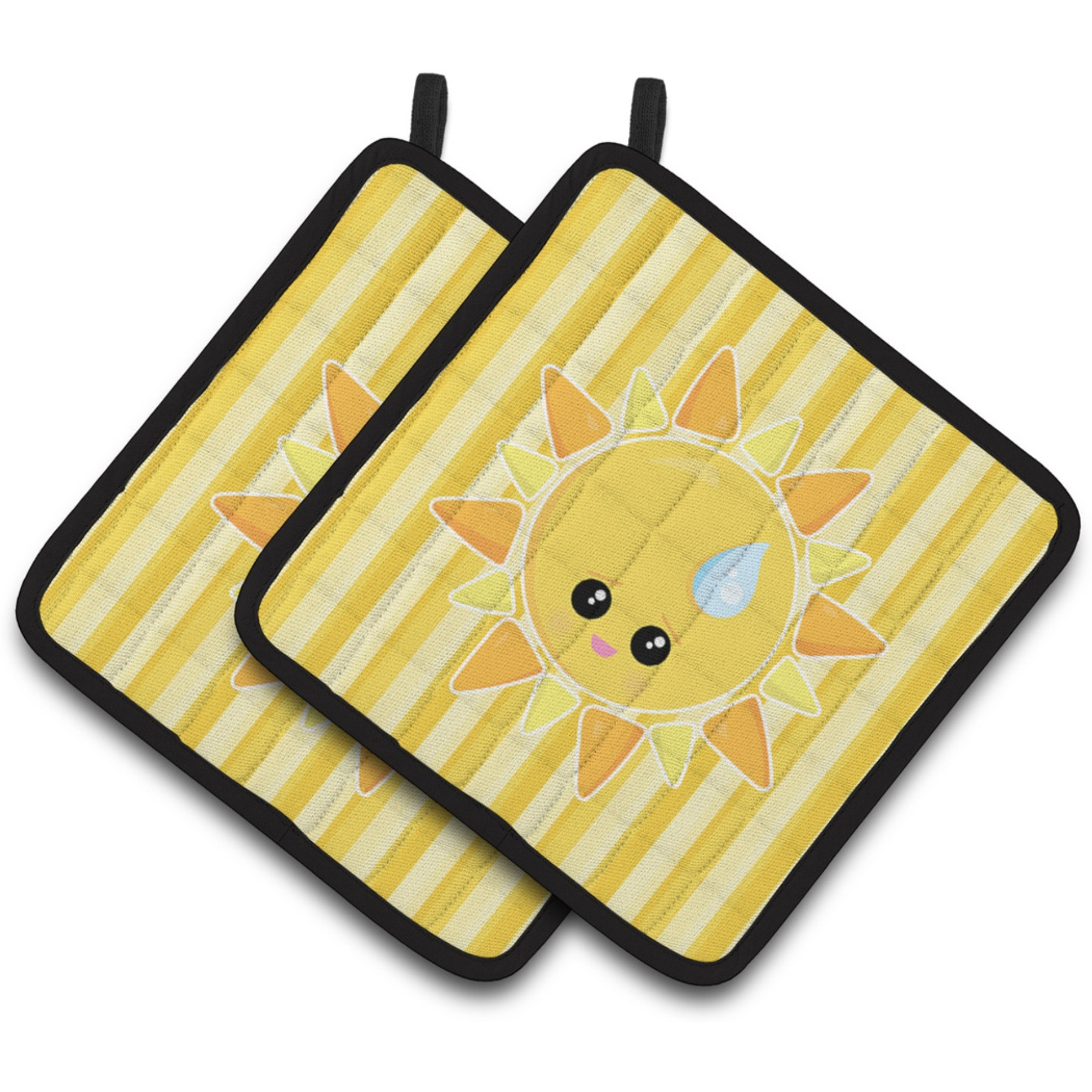 &quotCaroline's Treasures Weather Sun Sprinkle Face Pair of Pot Holders, 7.5 x 7.5, Multicolor"