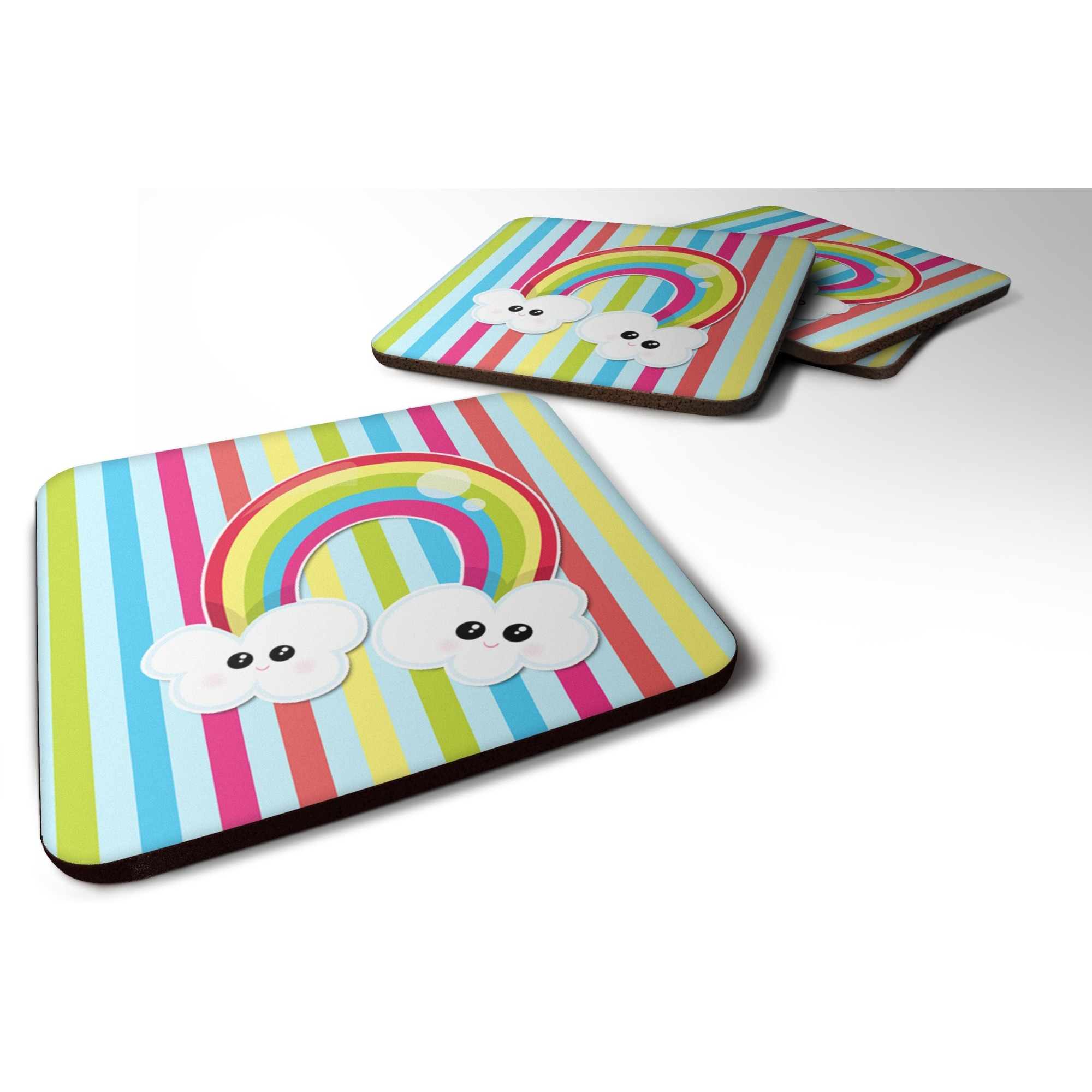 &quotCaroline's Treasures Weather Rainbow Face Foam Coaster Set of 4, 3.5, Multicolor"