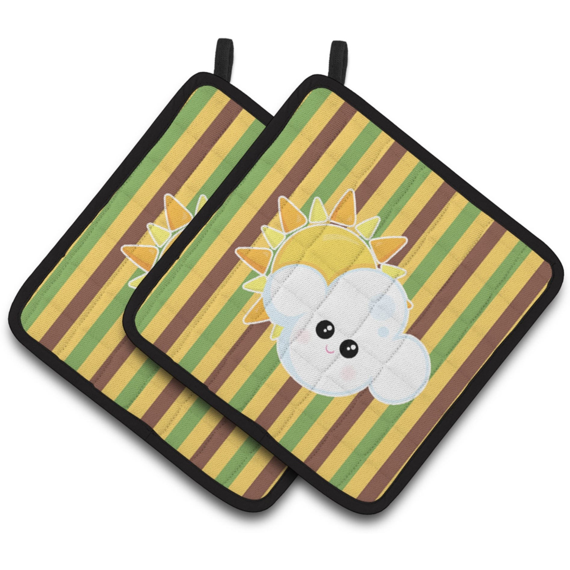 &quotCaroline's Treasures Weather Partly Cloudy Face Pair of Pot Holders, 7.5 x 7.5, Multicolor"