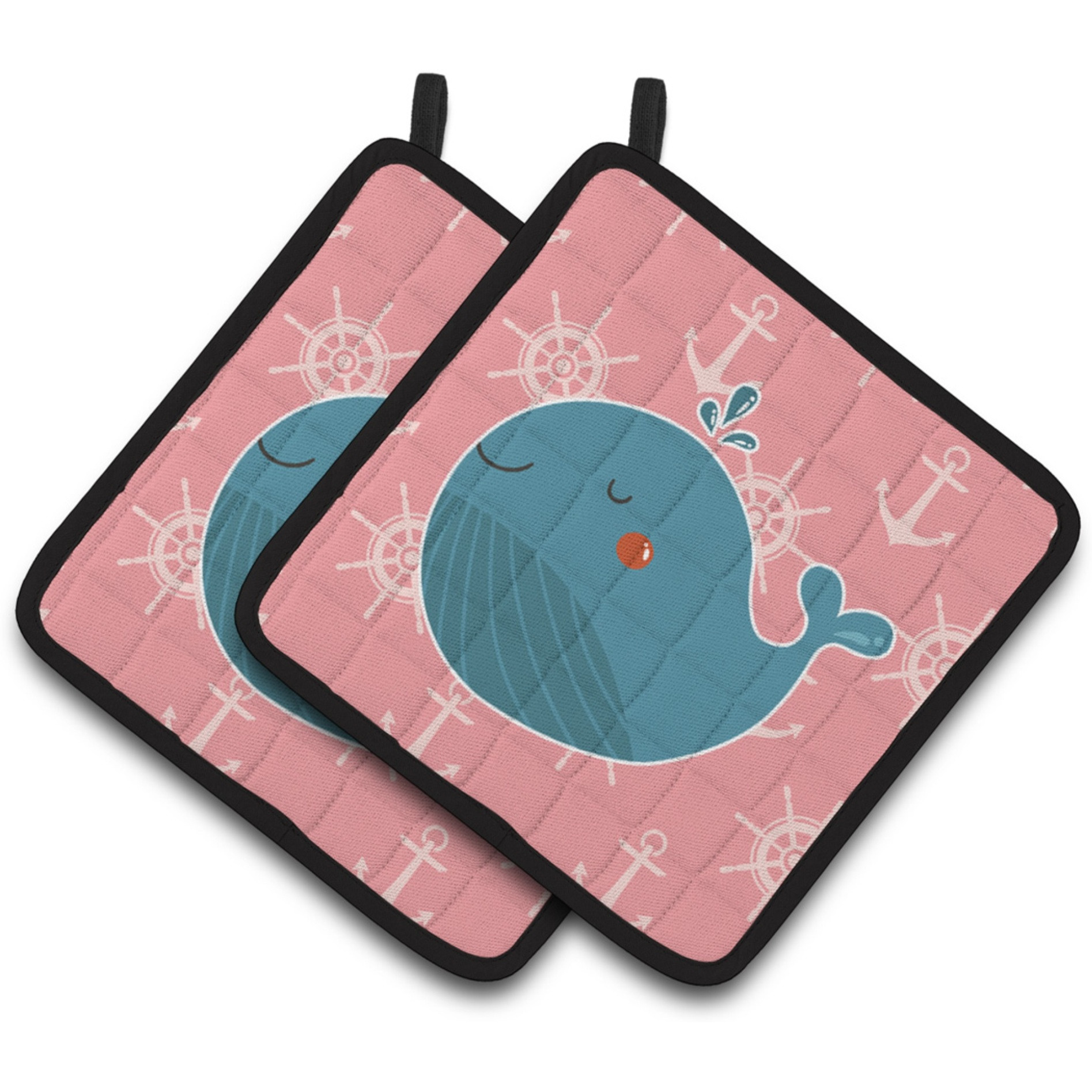 &quotCaroline's Treasures BB7160PTHD Whale on Pink Nautical Pair of Pot Holders, 7.5 x 7.5"", Multicolor"