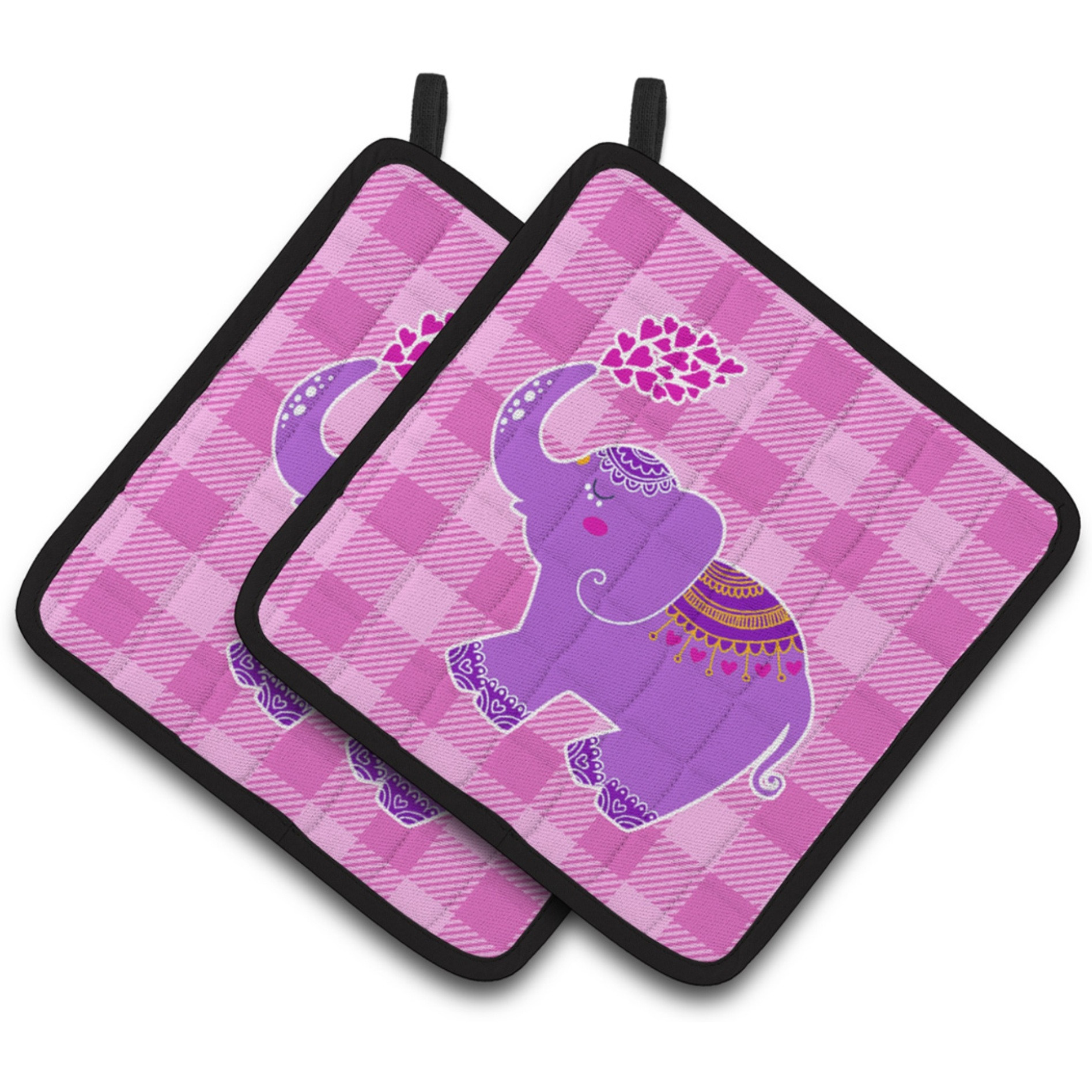 &quotCaroline's Treasures BB7161PTHD Purple Elephant Pair of Pot Holders, 7.5 x 7.5"", Multicolor"