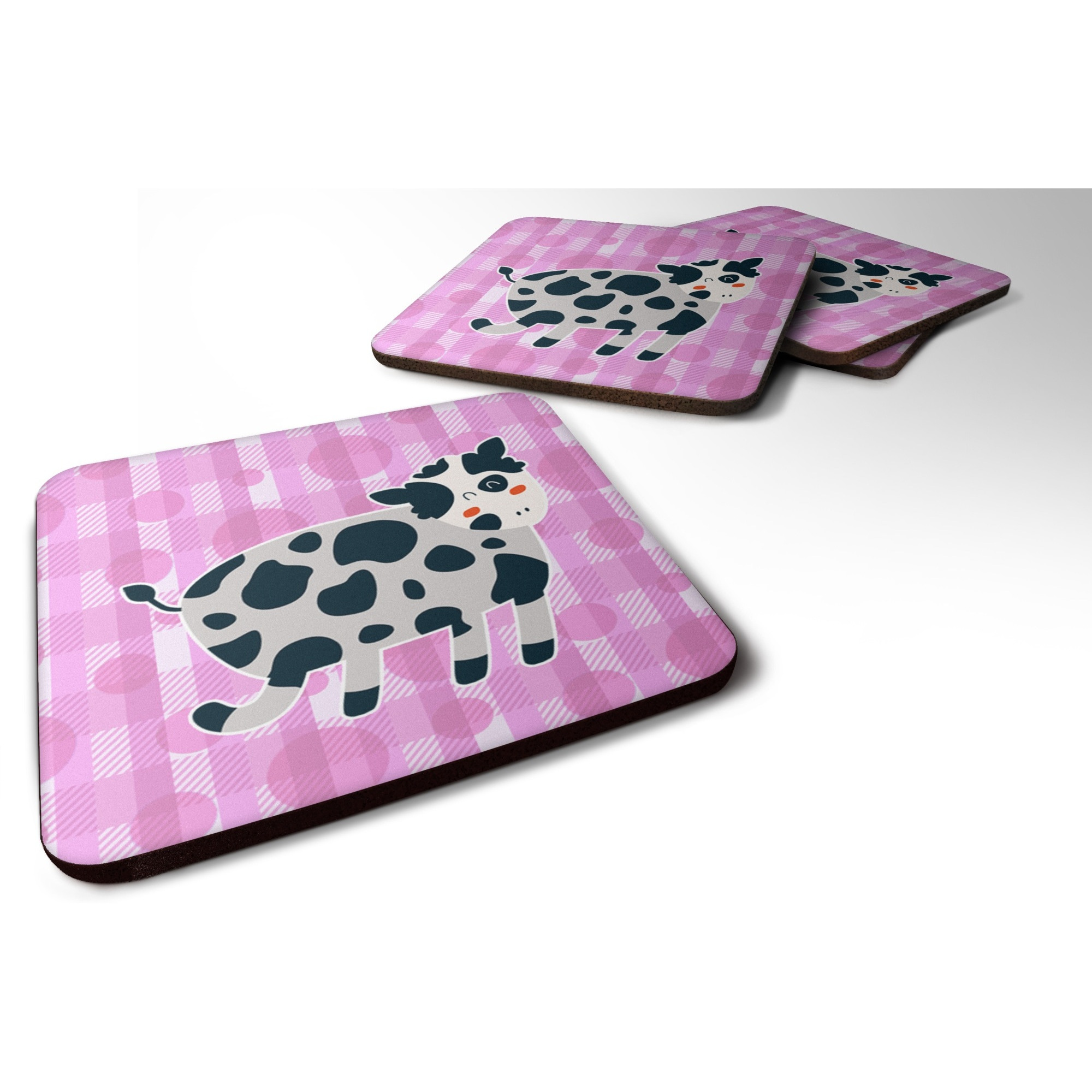 &quotCaroline's Treasures Cow On Pink Polkadots Foam Coaster Set of 4, 3.5, Multicolor"