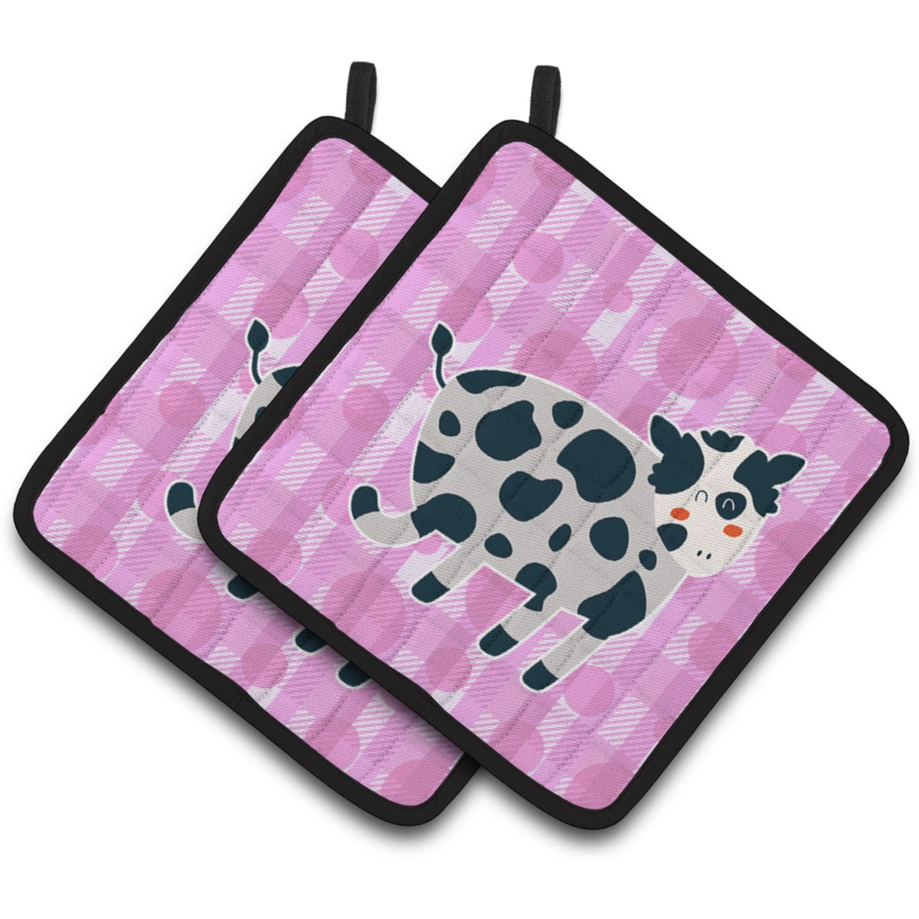 &quotCaroline's Treasures BB7162PTHD Cow on Pink Polkadots Pair of Pot Holders, 7.5 x 7.5"", Multicolor"