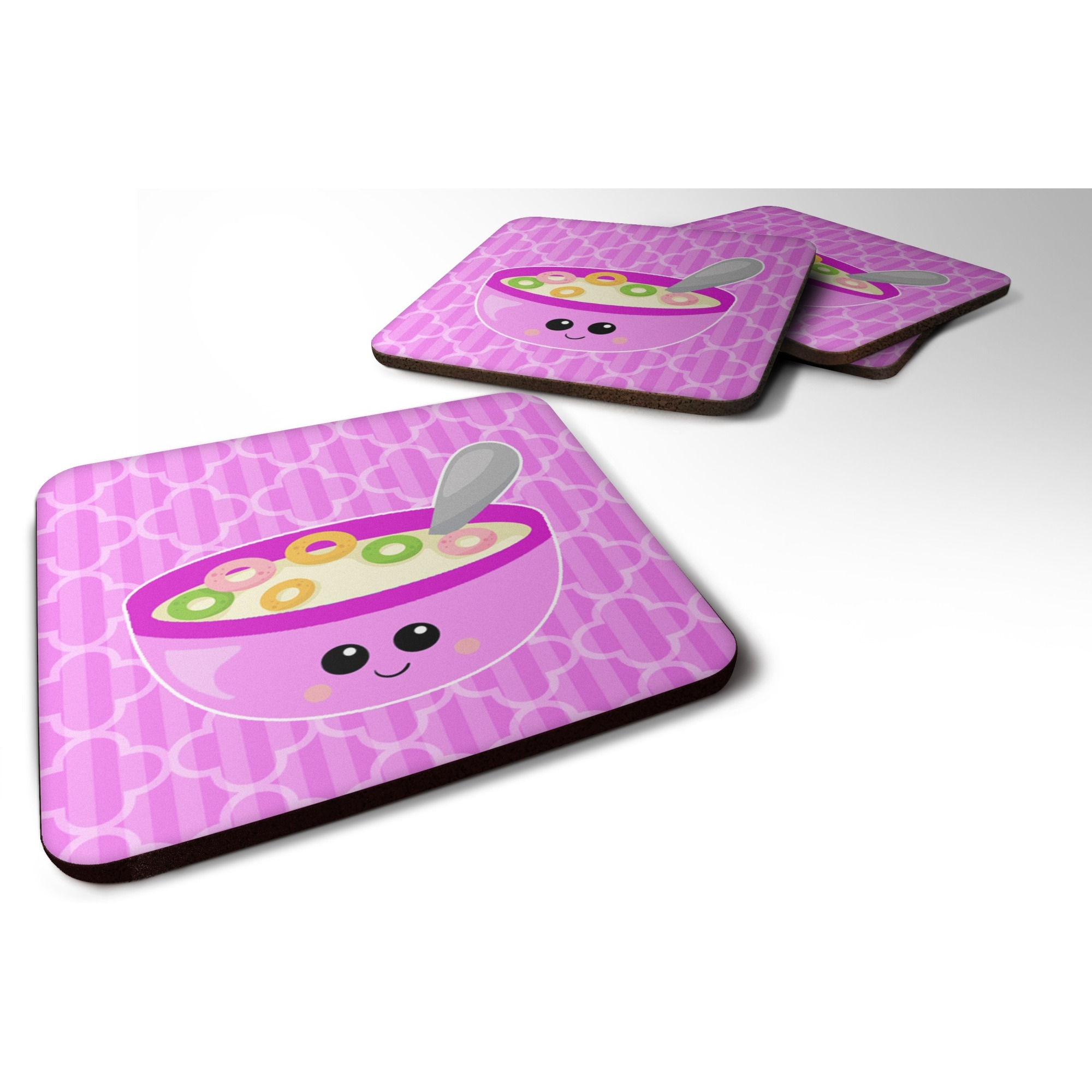 &quotCaroline's Treasures Pink Bowl of Cereal Foam Coaster Set of 4, 3.5, Multicolor"
