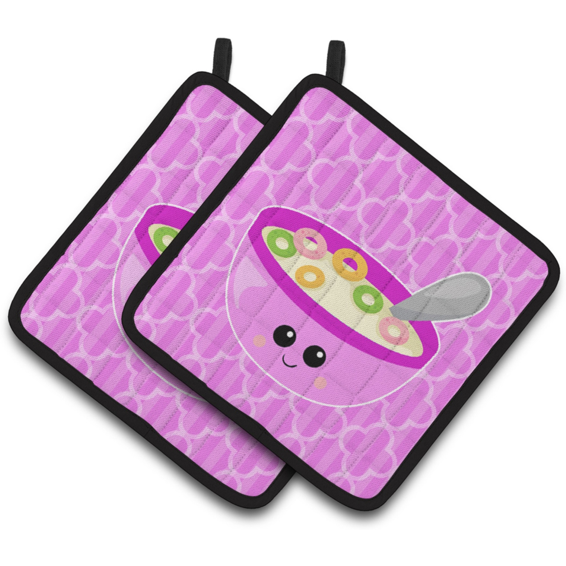 &quotCaroline's Treasures BB7163PTHD Pink Bowl of Cereal Pair of Pot Holders, 7.5 x 7.5"", Multicolor"