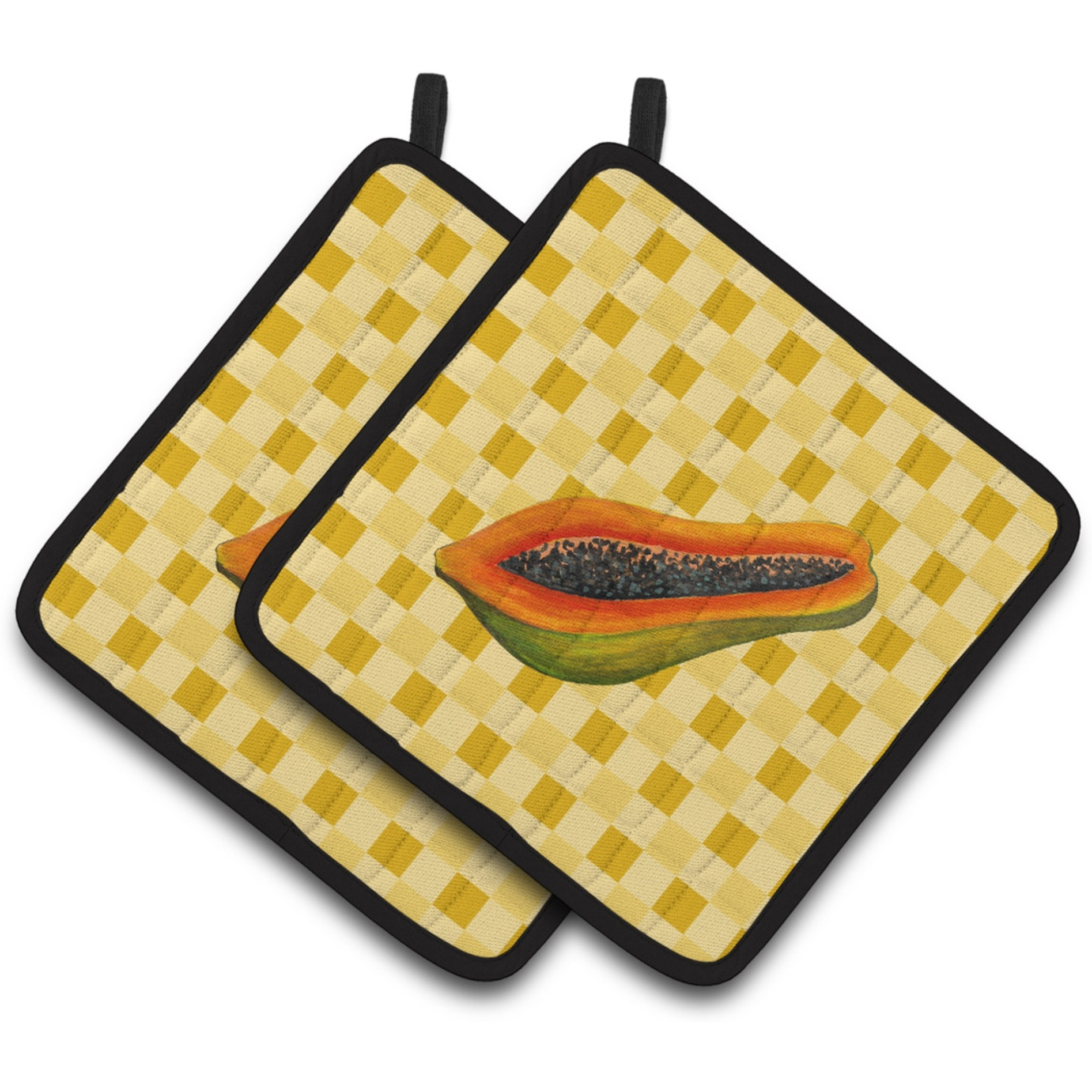 &quotCaroline's Treasures Sliced Papaya on Basketweave Decorated pot holder, 7.5HX7.5W, Multicolor"