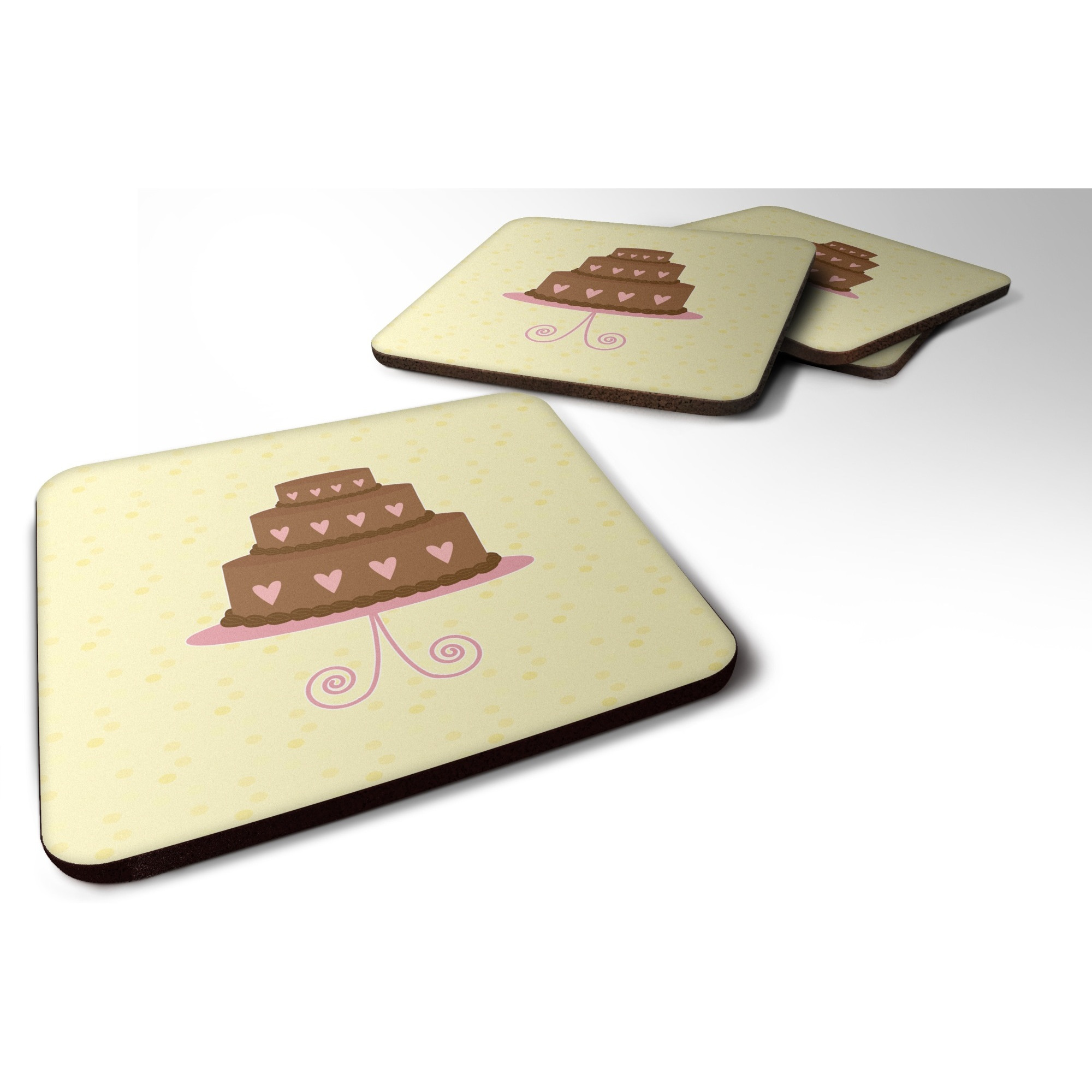 &quotCaroline's Treasures 3 Tier Heart Chocolate Cake on Yellow Decorative coasters, 3.5, Multicolor"
