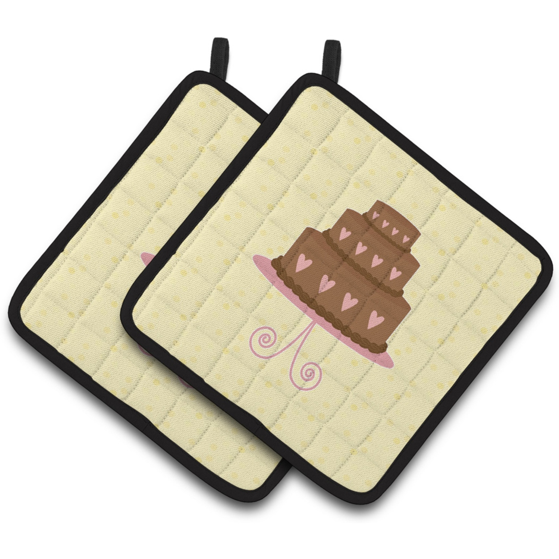 &quotCaroline's Treasures 3 Tier Heart Chocolate Cake on Yellow Decorated pot holder, 7.5HX7.5W, Multicolor"