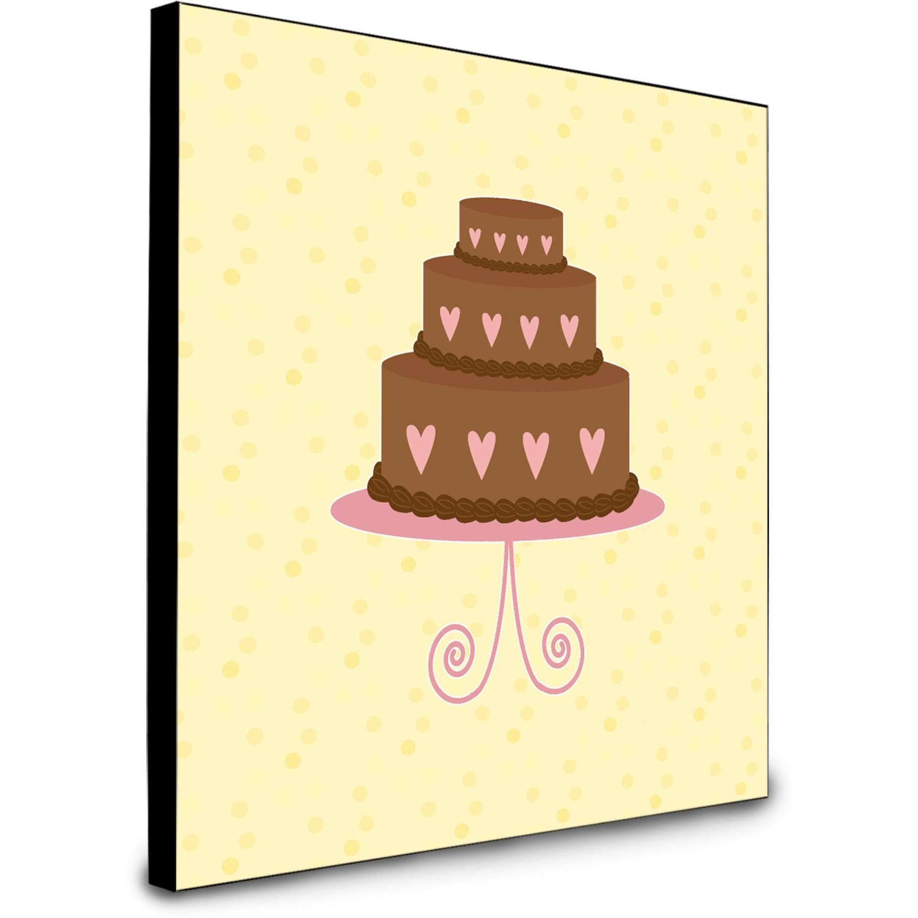 &quotCaroline's Treasures 3 Tier Heart Chocolate Cake on Yellow Artwork Panel wall-decor, Multicolor"
