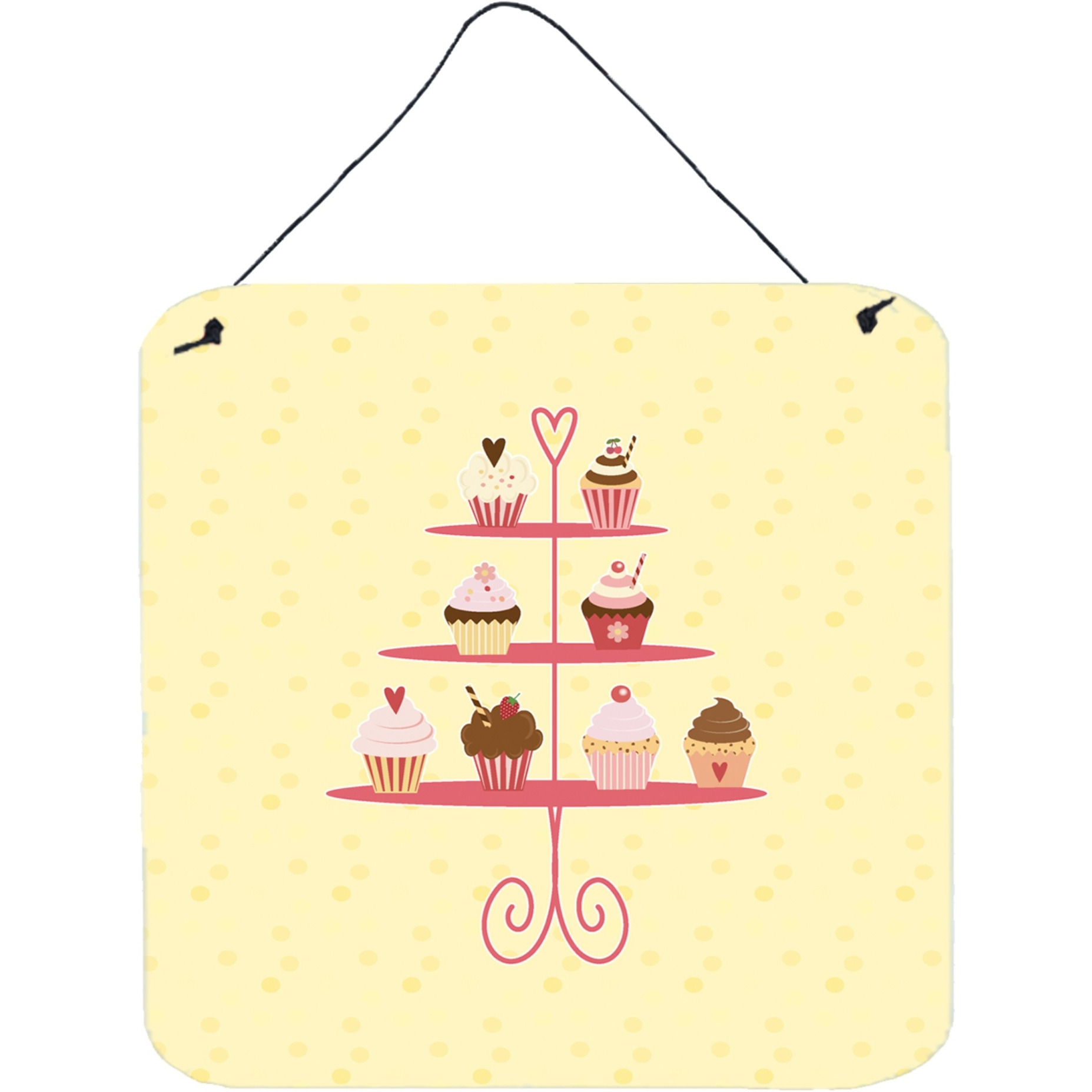 &quotCaroline's Treasures 3 Tier Cupcakes on Yellow Metal Print, 6H x 6W, Multicolor"