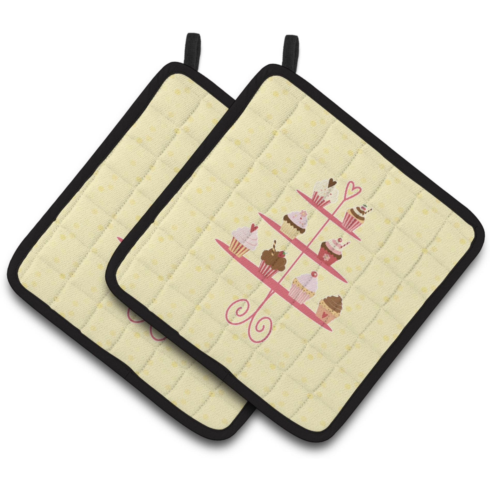 &quotCaroline's Treasures 3 Tier Cupcakes on Yellow Decorated pot holder, 7.5HX7.5W, Multicolor"