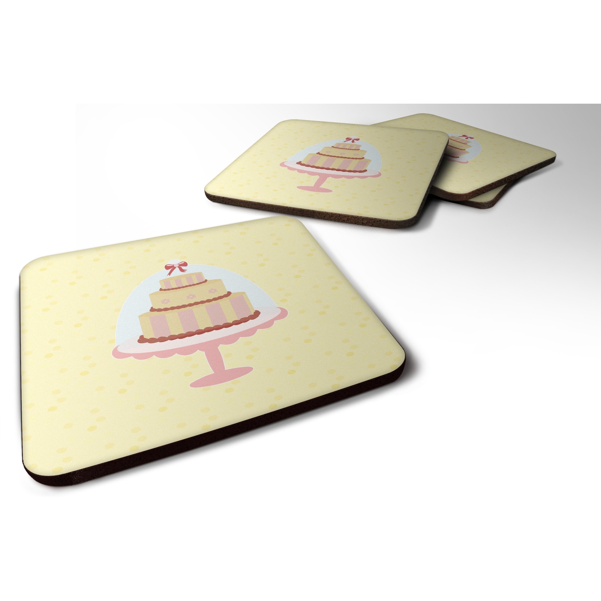 &quotCaroline's Treasures 3 Tier Cake on Yellow Decorative coasters, 3.5, Multicolor"