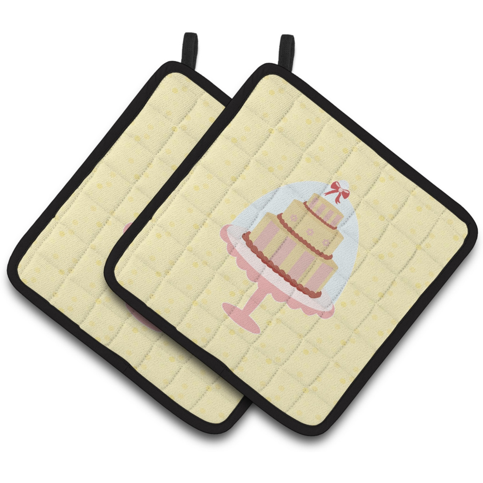 &quotCaroline's Treasures 3 Tier Cake on Yellow Decorated pot holder, 7.5HX7.5W, Multicolor"