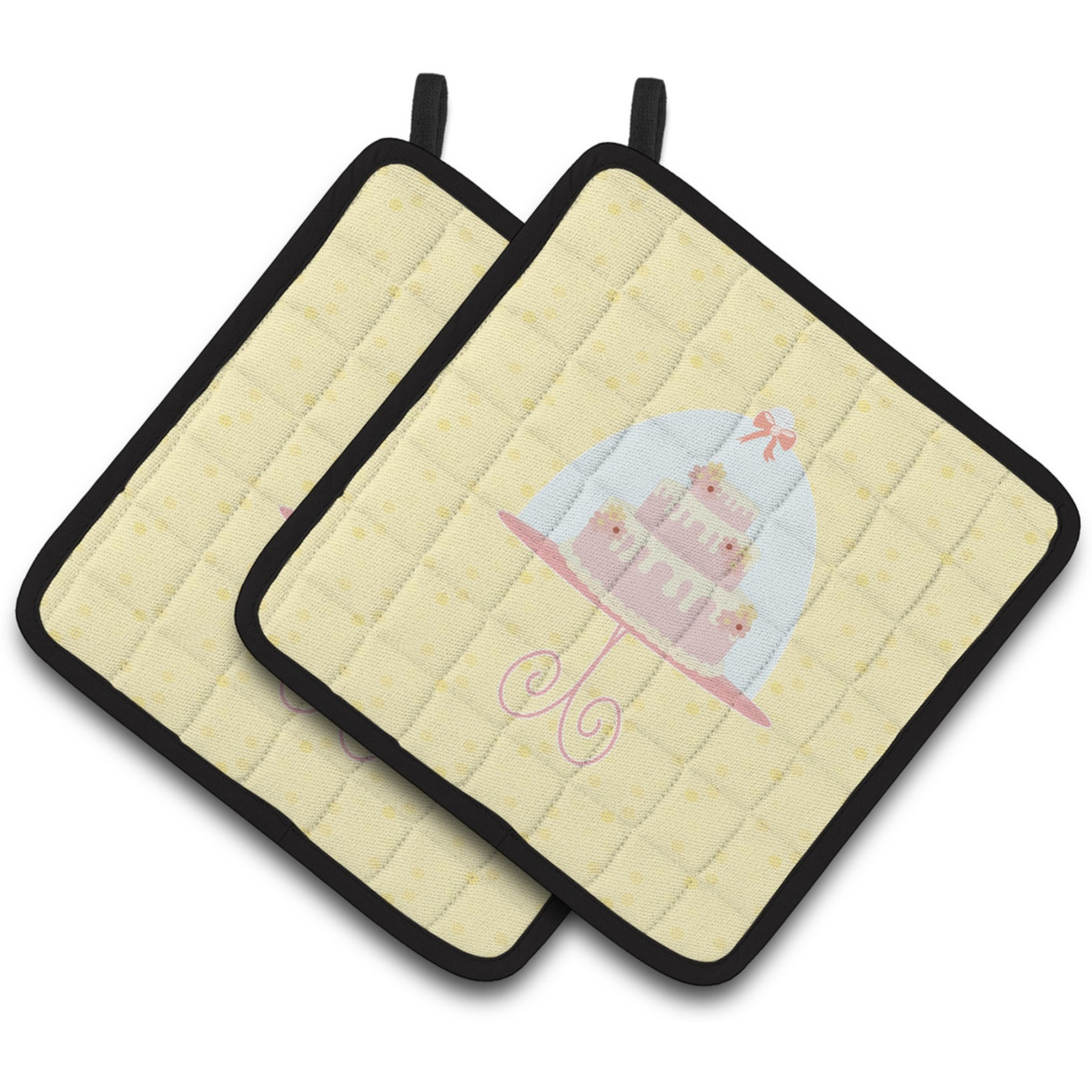 &quotCaroline's Treasures 3 Tier Cake on Yellow Decorated pot holder, 7.5HX7.5W, Multicolor"