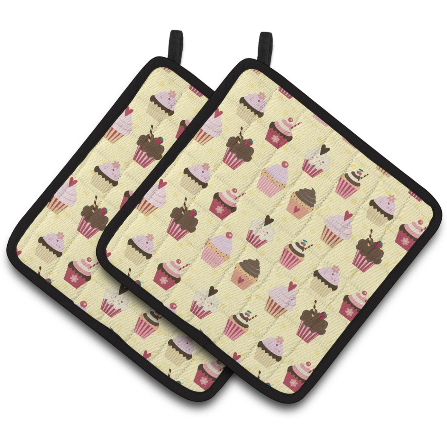 &quotCaroline's Treasures Cupcakes on Yellow Decorated pot holder, 7.5HX7.5W, Multicolor"