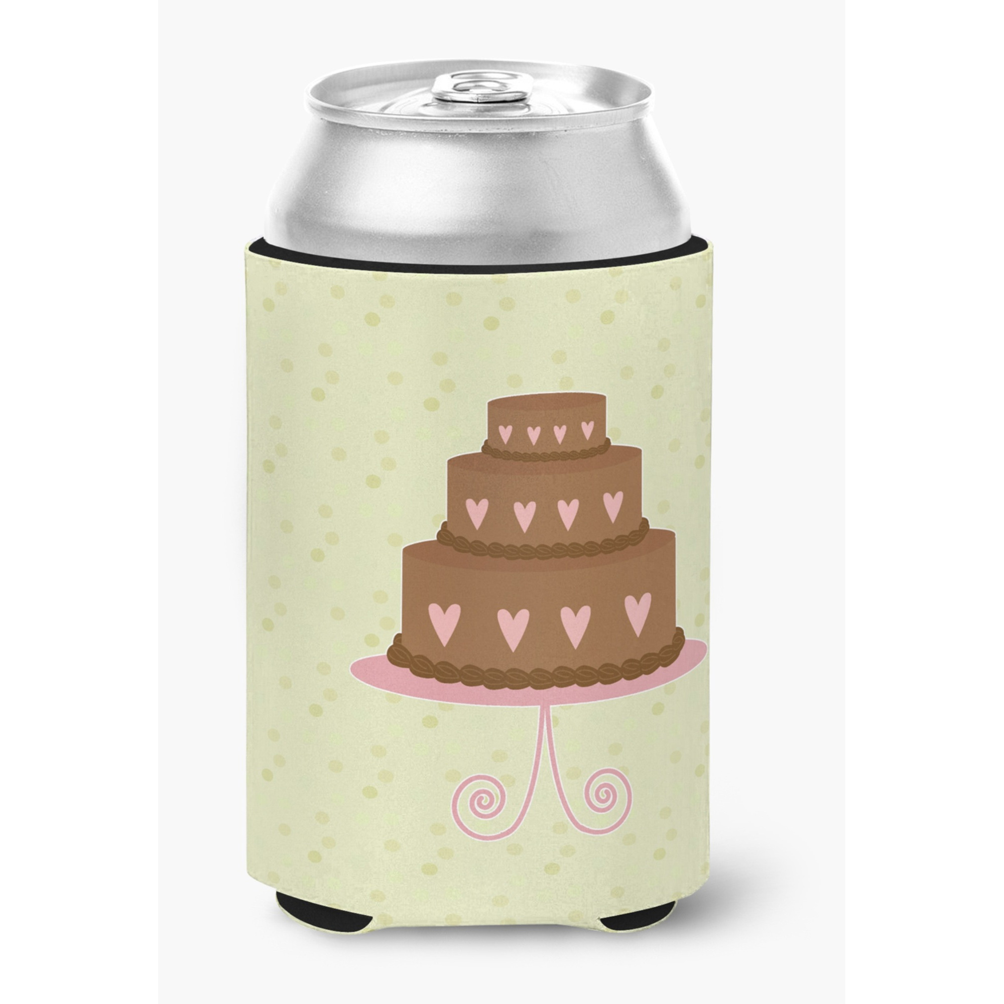 &quotCaroline's Treasures Heart Chocolate Cake on Green Decorative Can Hugger, Multicolor"