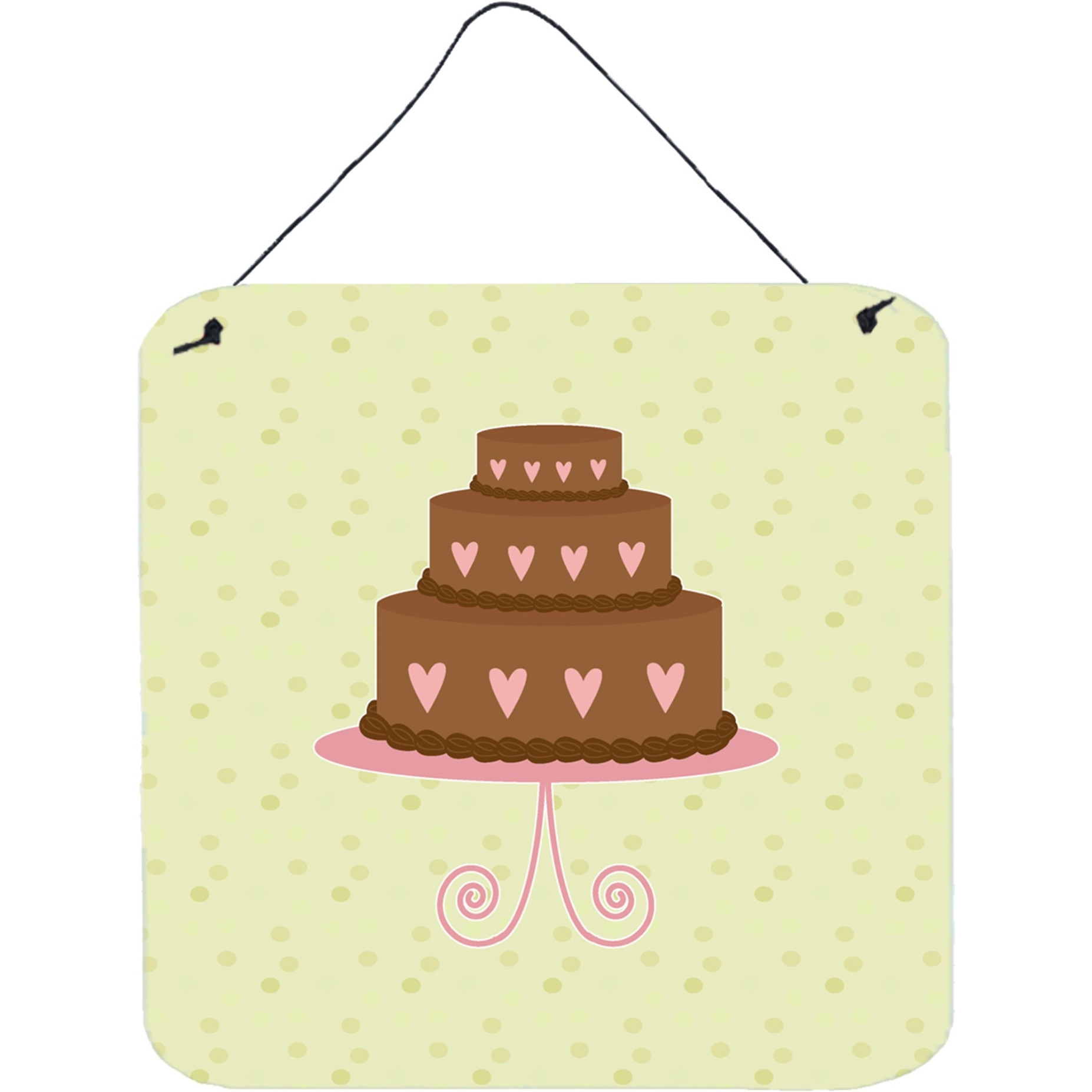 &quotCaroline's Treasures Heart Chocolate Cake on Green Metal Print, 6H x 6W, Multicolor"