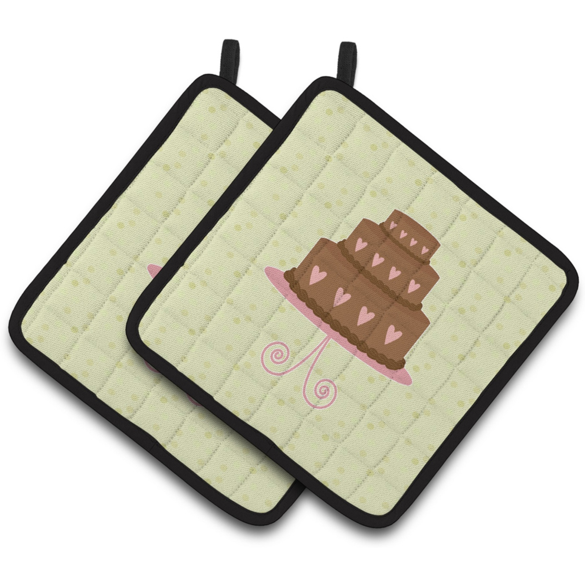 &quotCaroline's Treasures Heart Chocolate Cake on Green Decorated pot holder, 7.5HX7.5W, Multicolor"