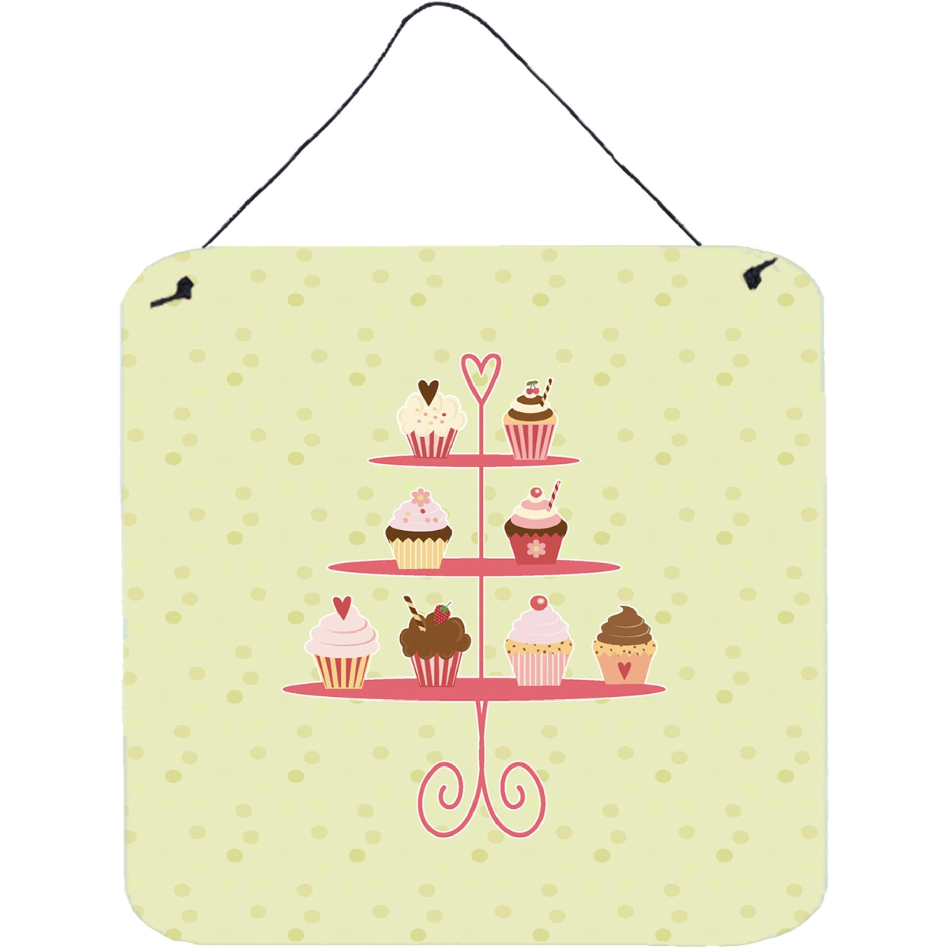 &quotCaroline's Treasures Cupcakes 3 Tier Stand on Green Metal Print, 6H x 6W, Multicolor"