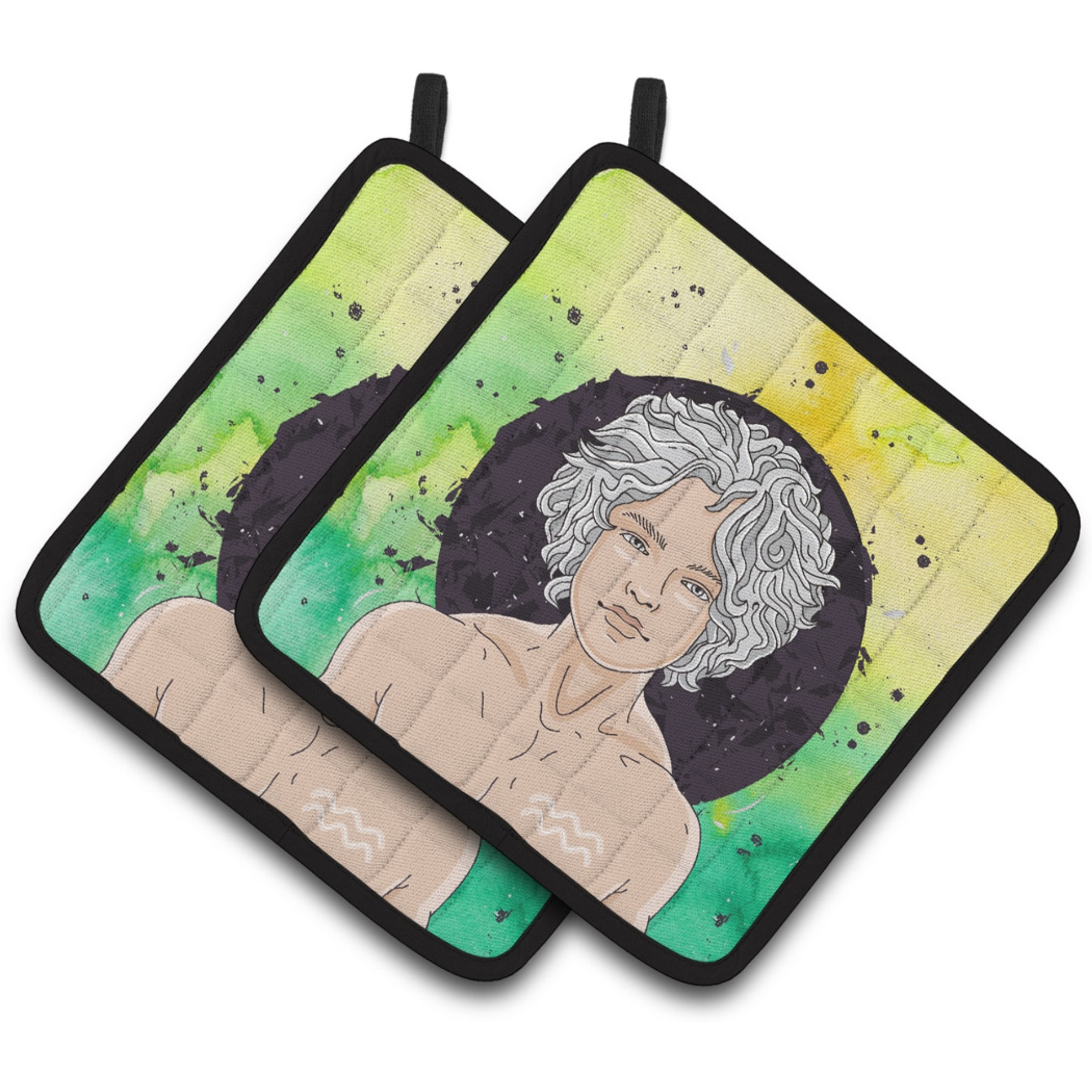 &quotCaroline's Treasures Aquarius Zodiac Sign Decorated pot holder, 7.5HX7.5W, Multicolor"